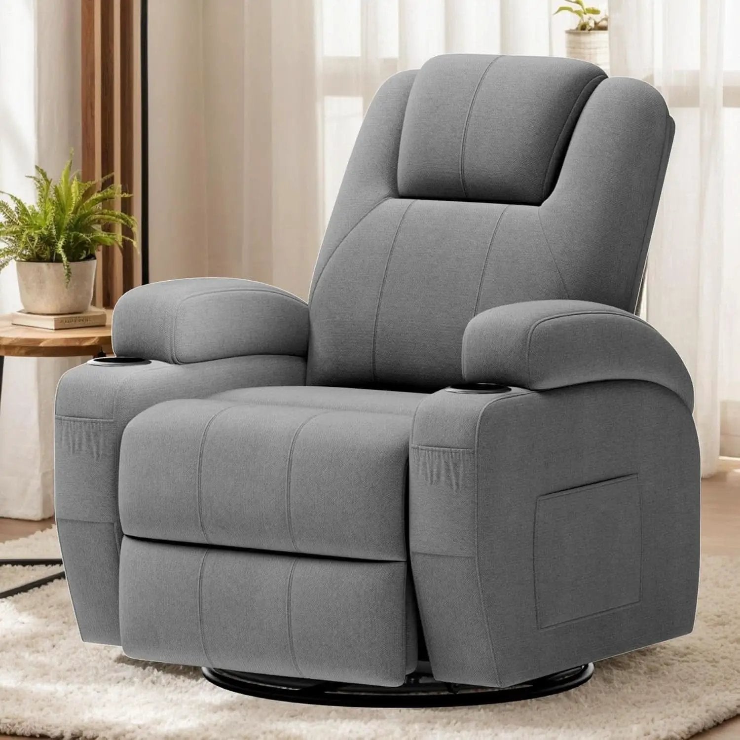 Gray Fabric Swivel Rocker Recliner With Vibration Massage from PriceLows™