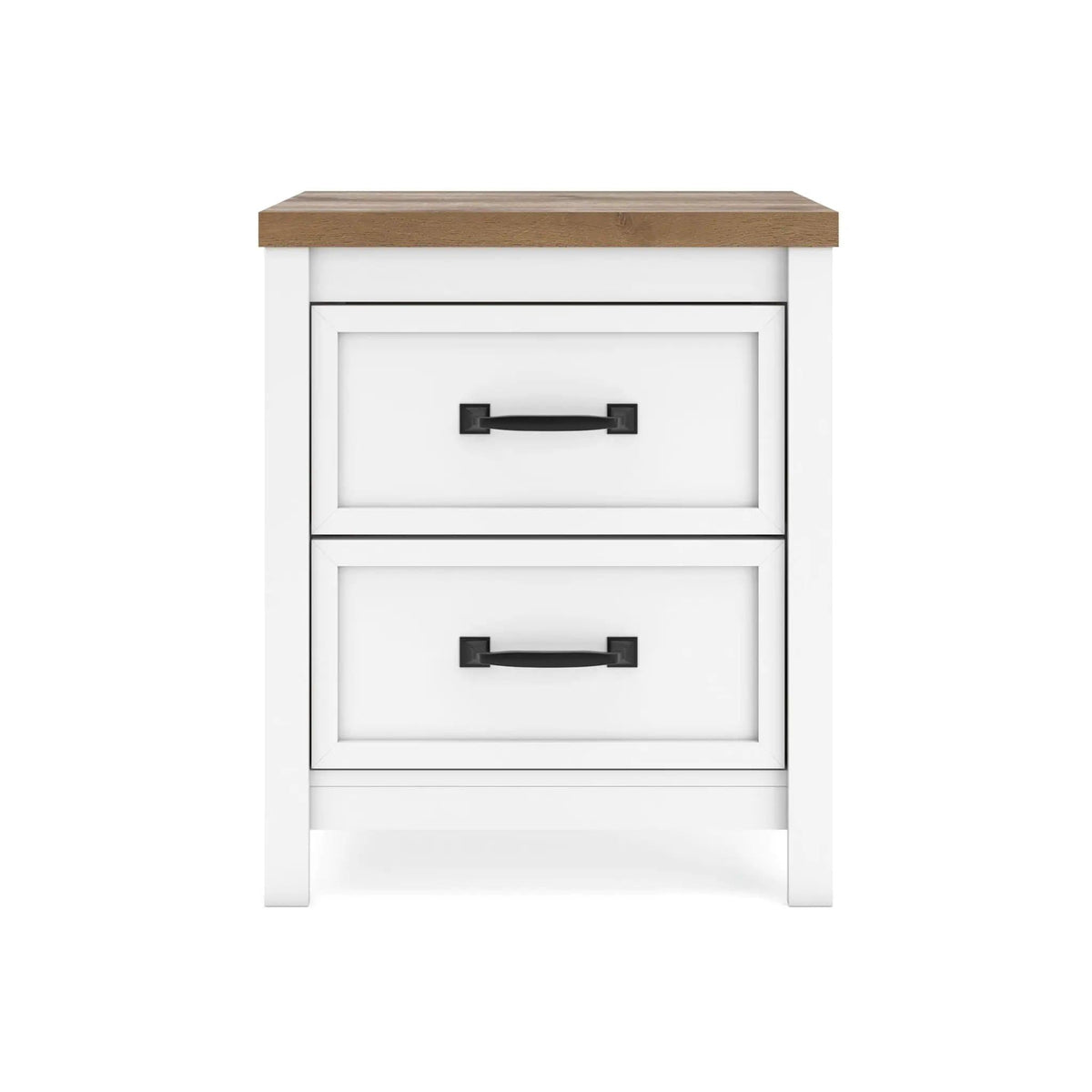 Kerisden Two Drawer Night Stand Accent Nightstand | 20.87 x 15.63 x 25 in | Engineered Wood & Mdf | White / Brown