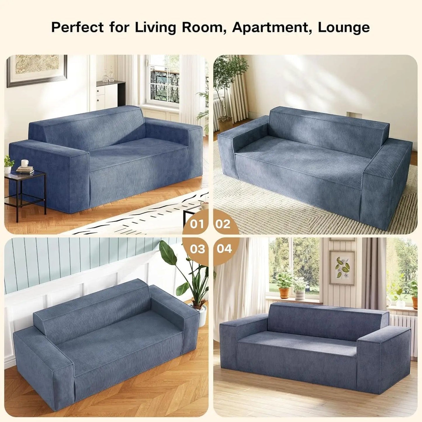 Sofa In A Box Memory Foam 3 Seater Grey Corduroy Fabric from PriceLows™