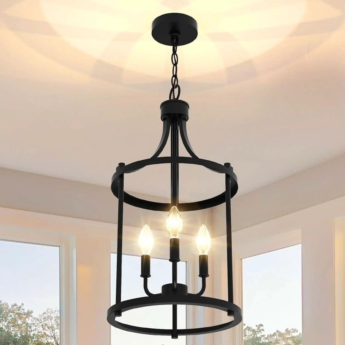 Three Light Matte Black Farmhouse Pendant Chandelier from PriceLows™