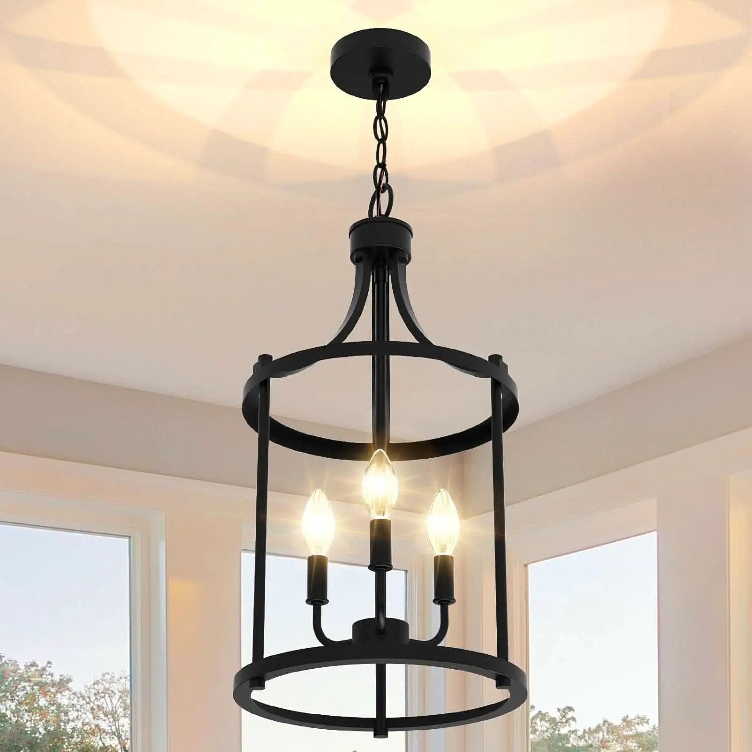 Three Light Matte Black Farmhouse Pendant Chandelier from PriceLows™