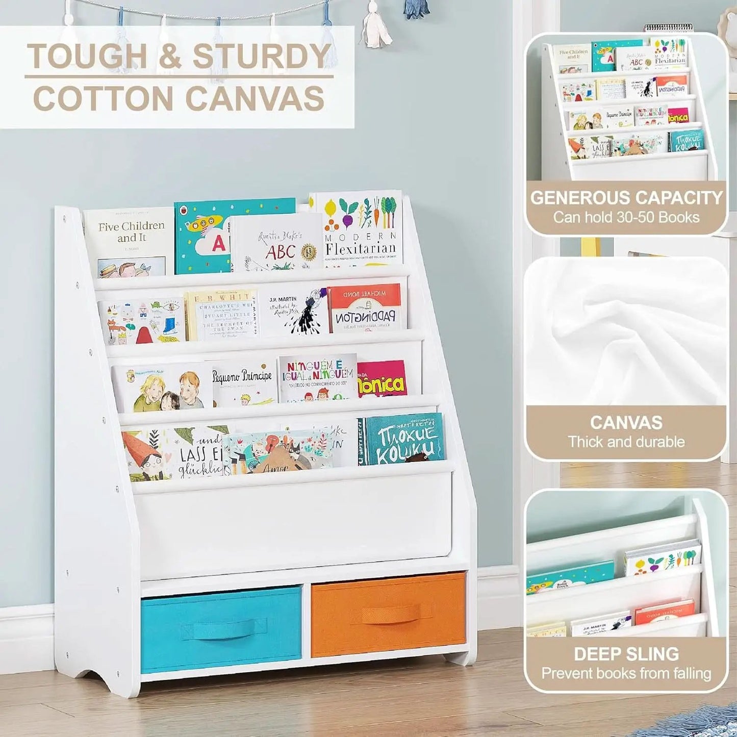 Kids Bookshelf With Storage Bins White Nursery Toddler from PriceLows™