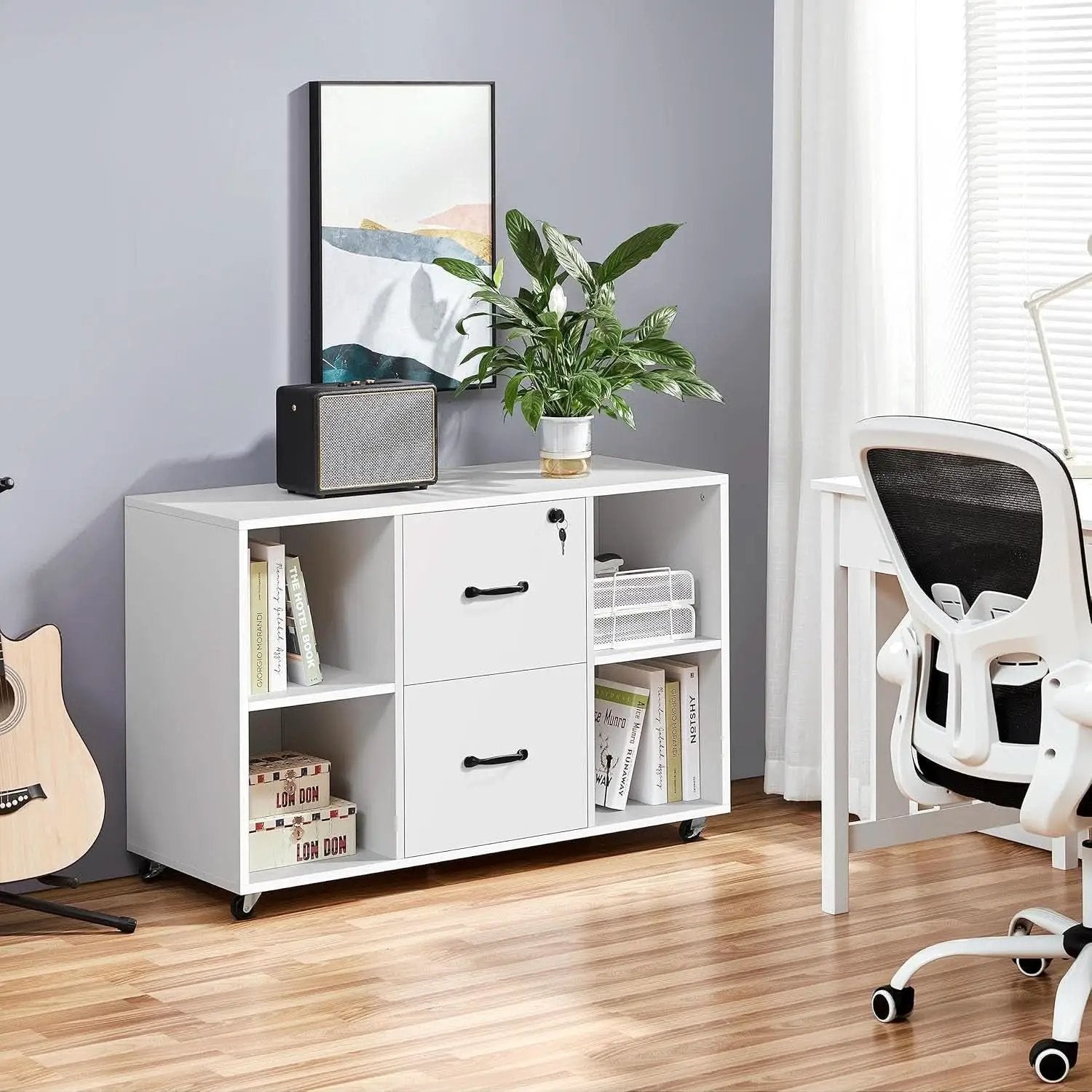 White Mobile Letter Size Lateral File Cabinet 2 Drawers from PriceLows™