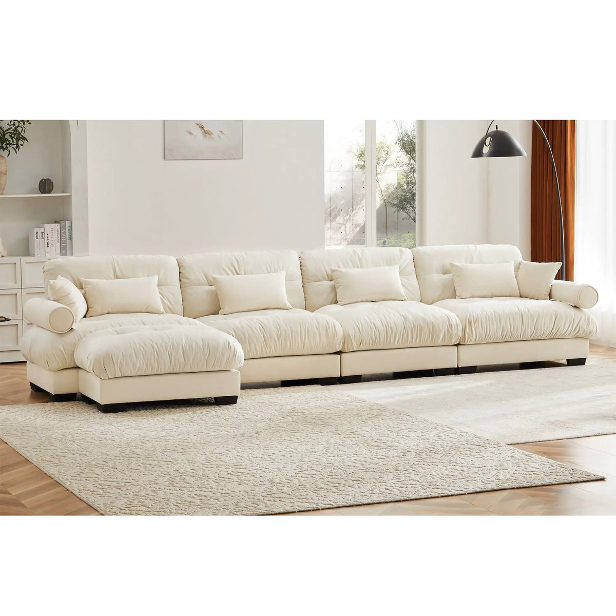 Modular Sectional Sofa | Deep Comfort Cushions | Vintage Fabric Ottoman