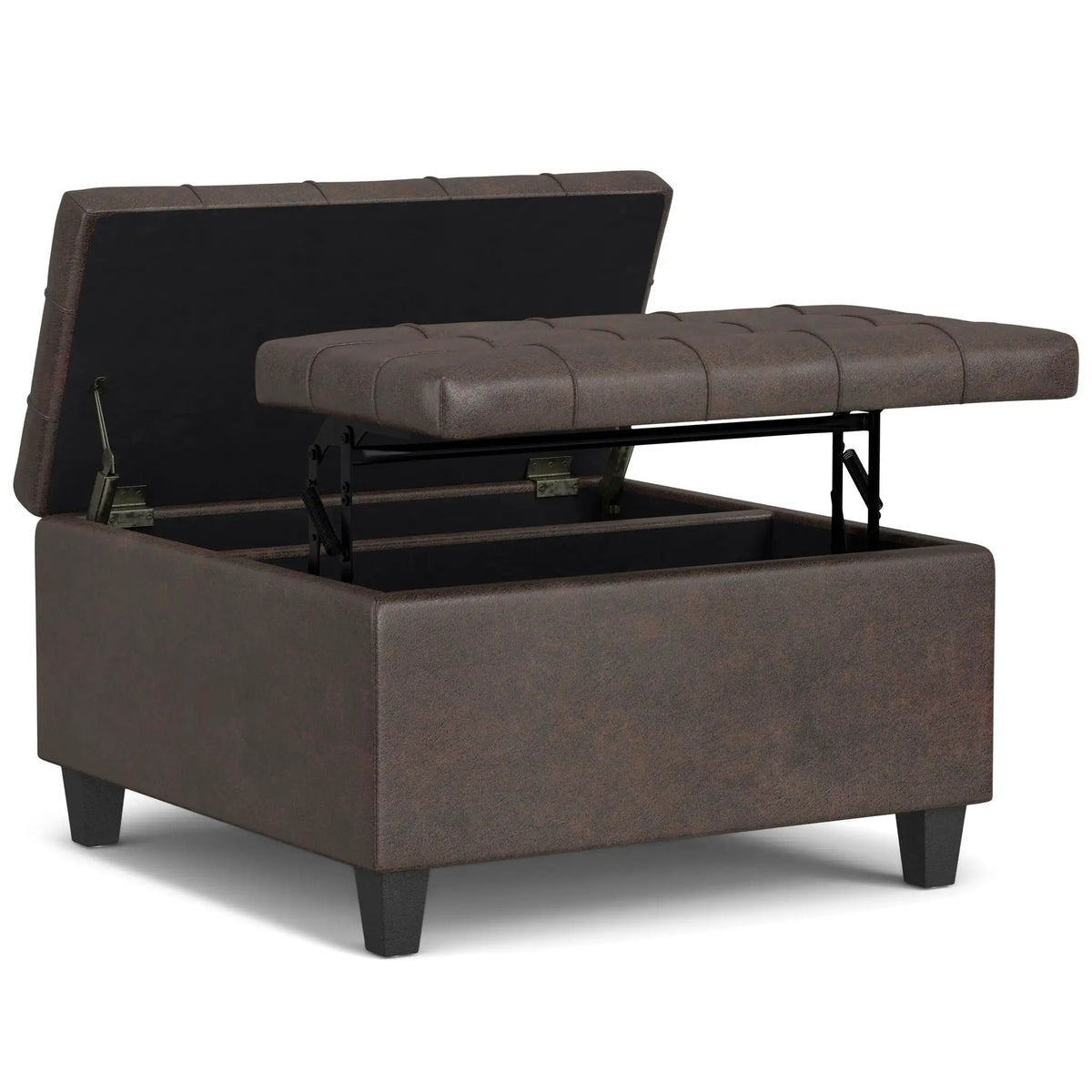 Coffee Table Storage Ottoman | Lift Top Hinge | Solid Wood Base | Large Square