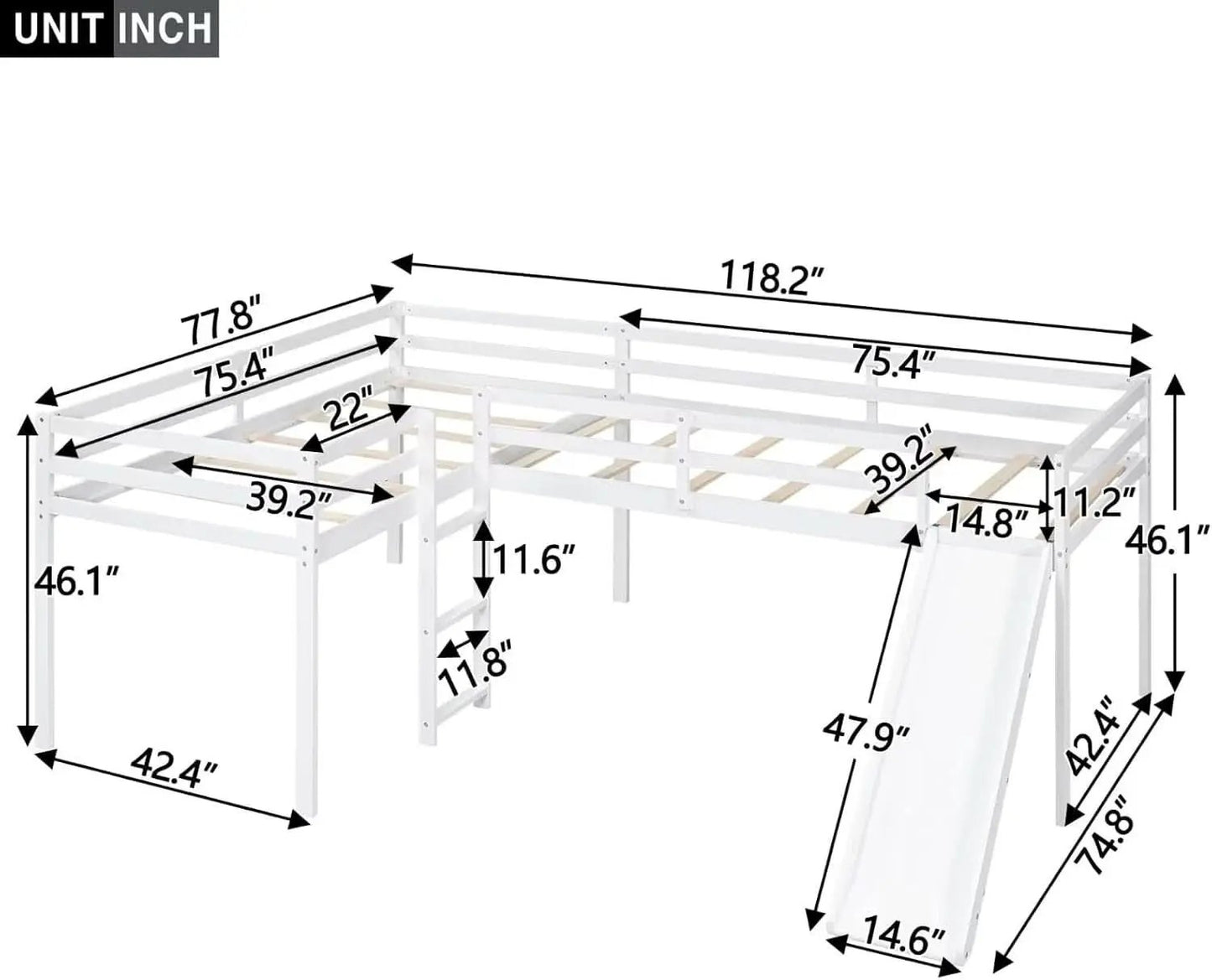 Wooden Twin Loft Bed With Slide And Ladder White For Kids Teens from PriceLows™
