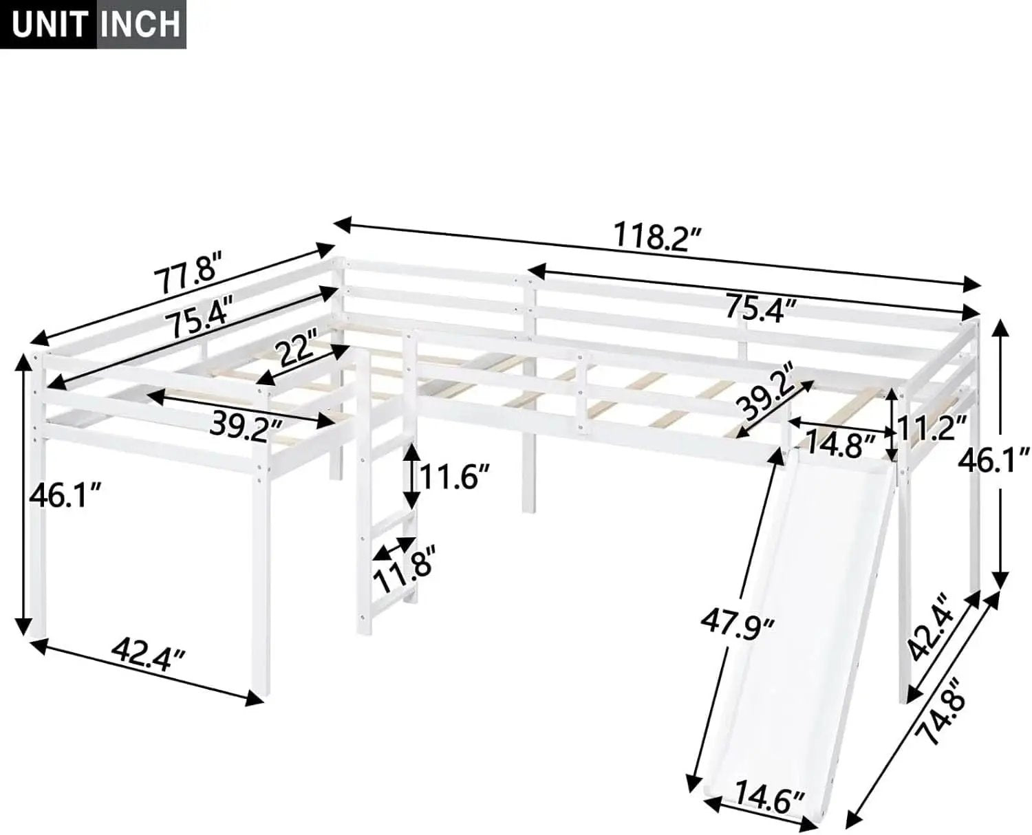 Wooden Twin Loft Bed With Slide And Ladder White For Kids Teens from PriceLows™