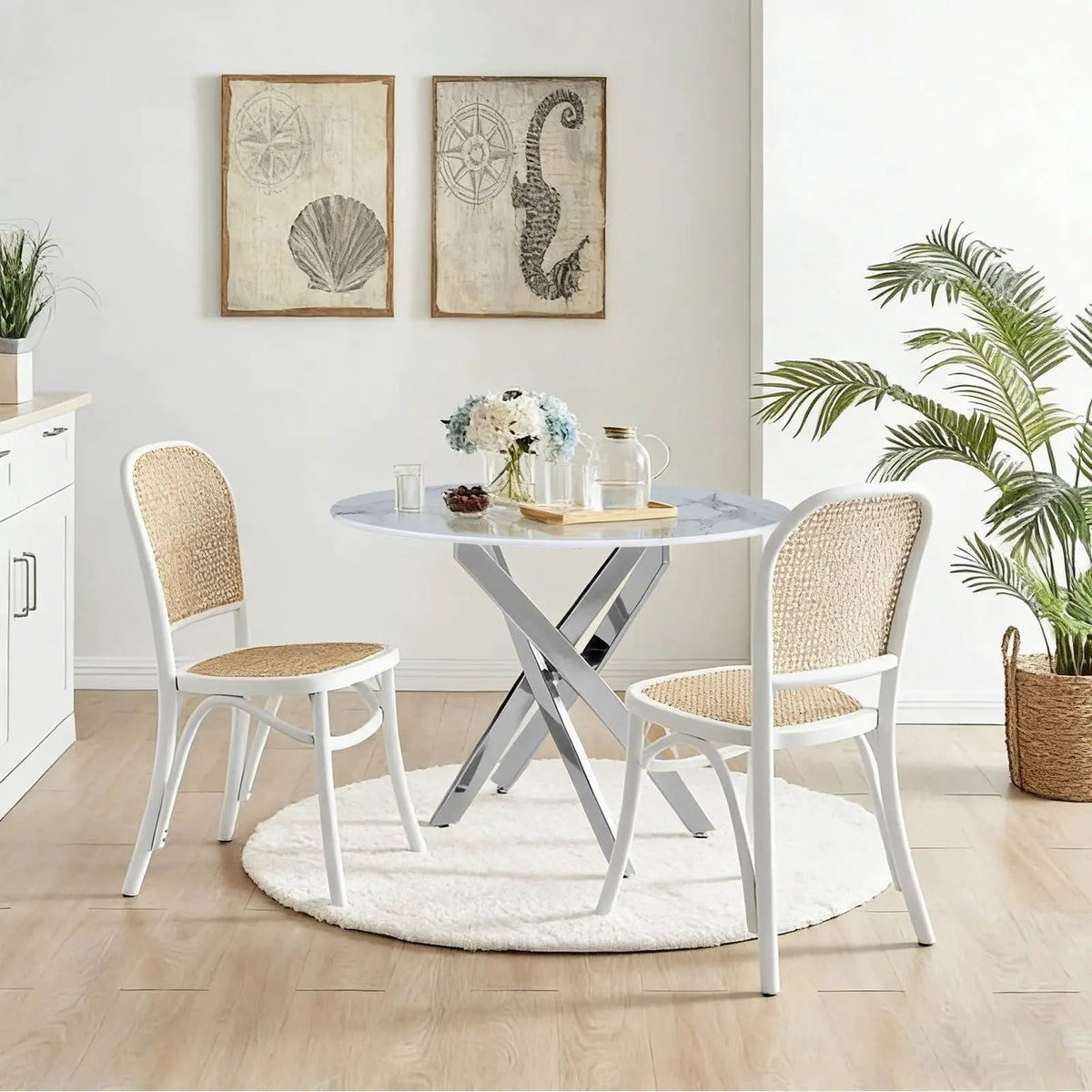 Round Dining Table | Metal Frame | 220 Lb Capacity | Stain Resistant Top