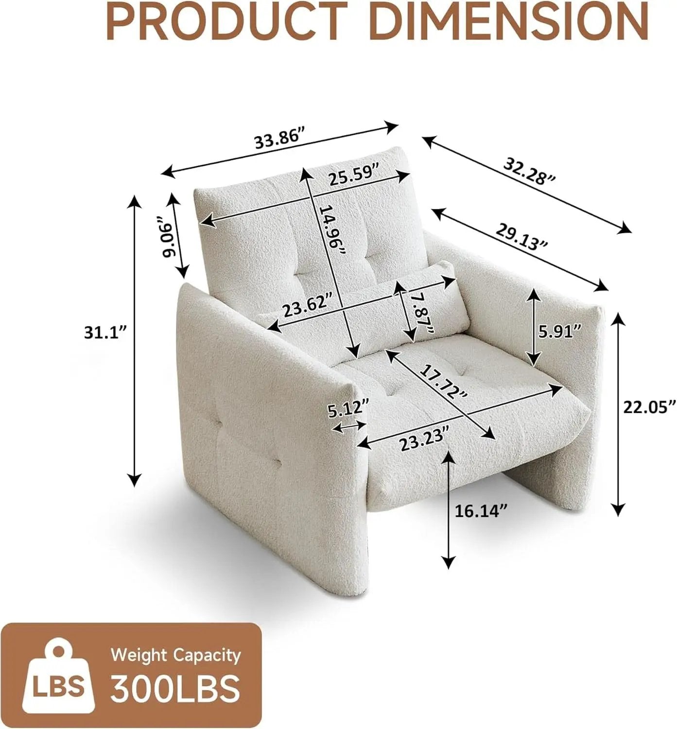 33.9 Inch Sherpa Fabric Upholstered Accent Armchair from PriceLows™