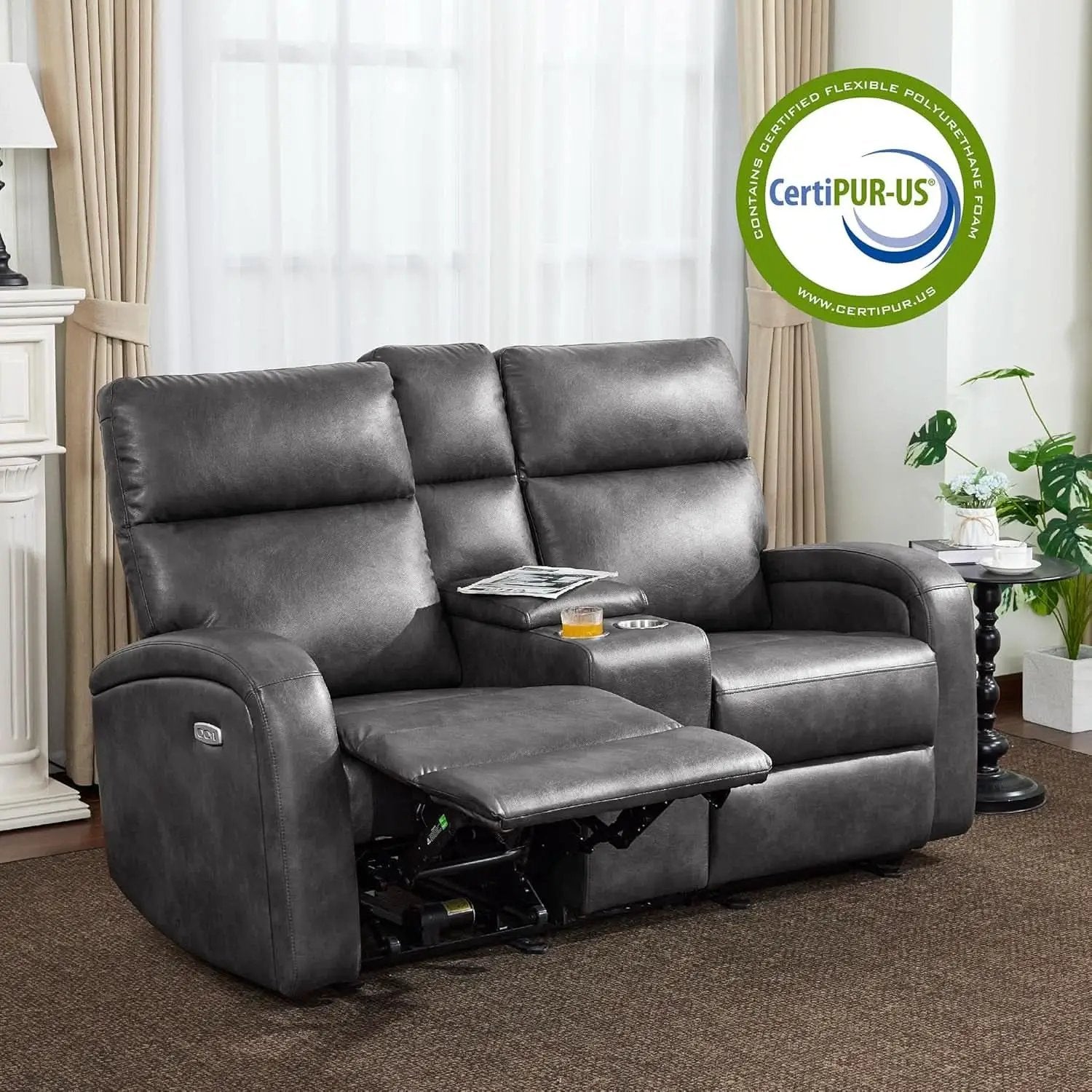 Dark Grey Zero Wall Power Recliner Loveseat With USB Ports from PriceLows™