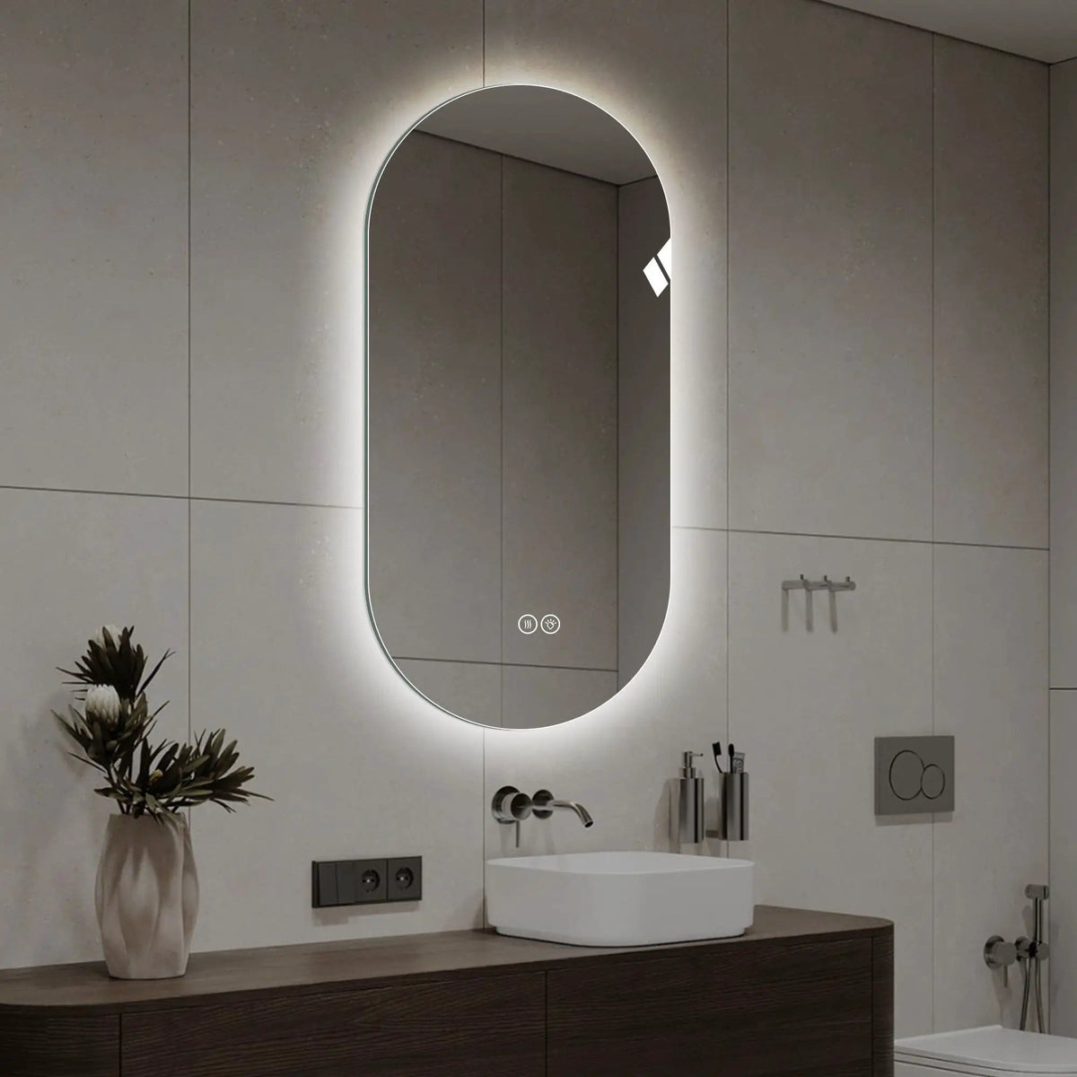 Smart Wall Mounted LED Touch Screen Mirror With Anti-Fog Function And Adjustable | 2 Pieces | Tempered Glass | Home