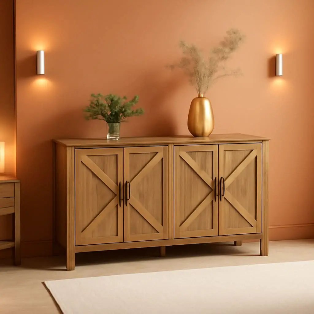 Rustic Walnut Buffet Cabinet With Adjustable Shelves from PriceLows™