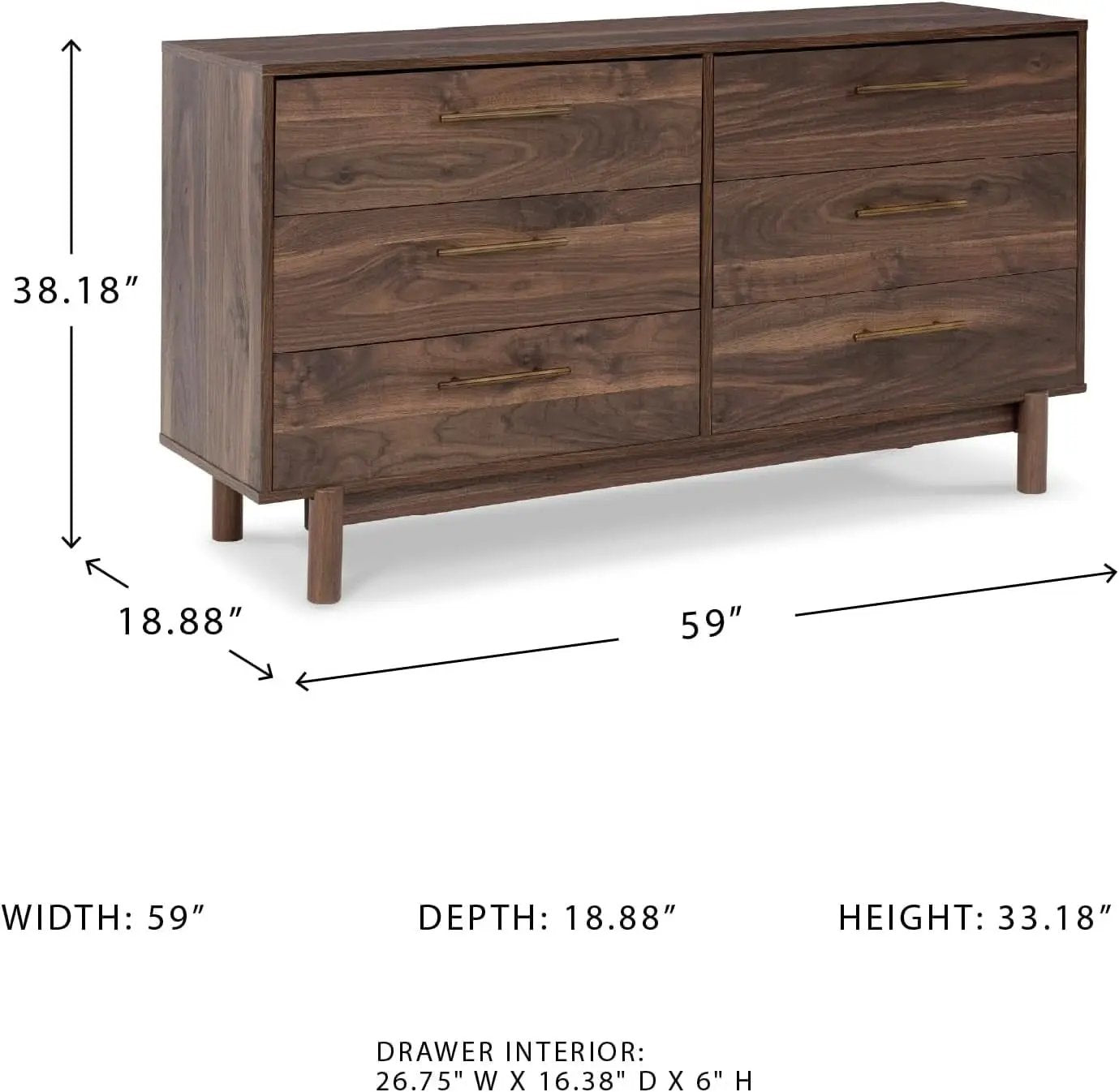 Calverson Six Drawer Dresser Dark Brown Goldtone Pulls from PriceLows™