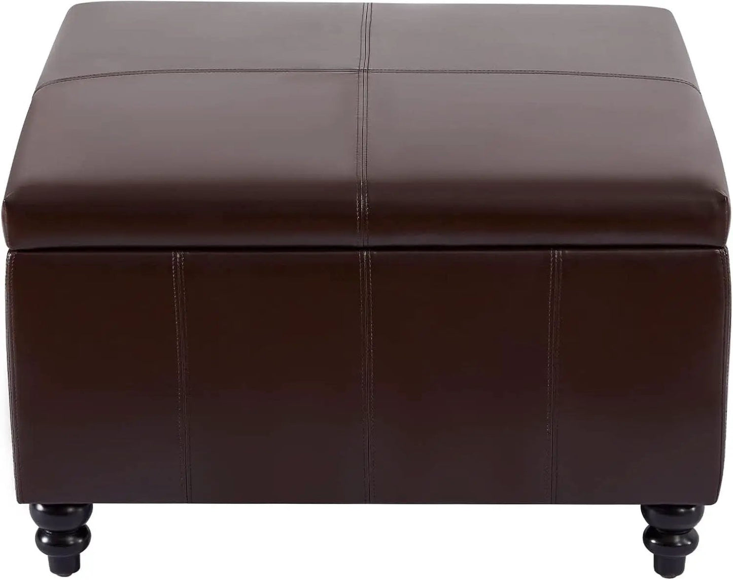 Square Leather Storage Ottoman 30-Inch Brown Durable from PriceLows™