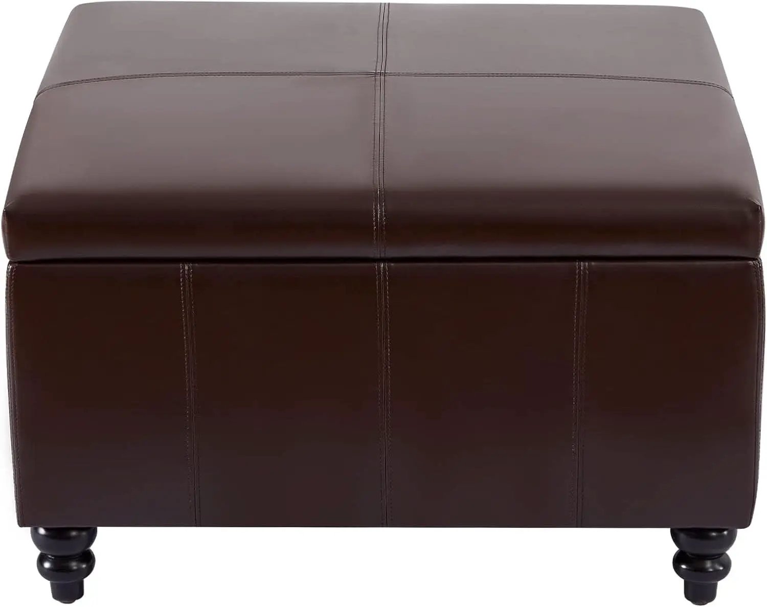 Square Leather Storage Ottoman 30-Inch Brown Durable from PriceLows™