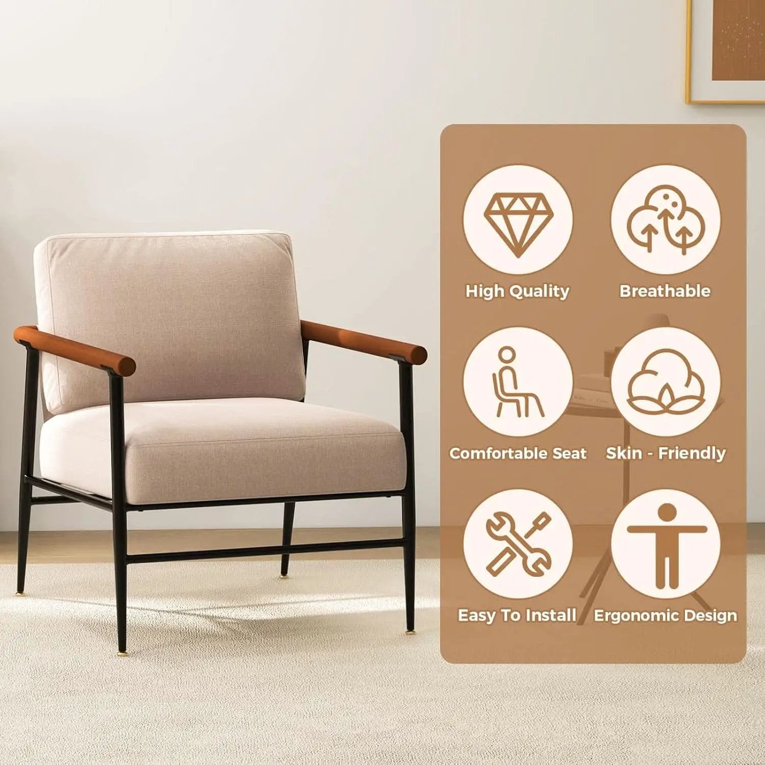 Mid Century Contemporary Accent Chair Linen Upholstery from PriceLows™