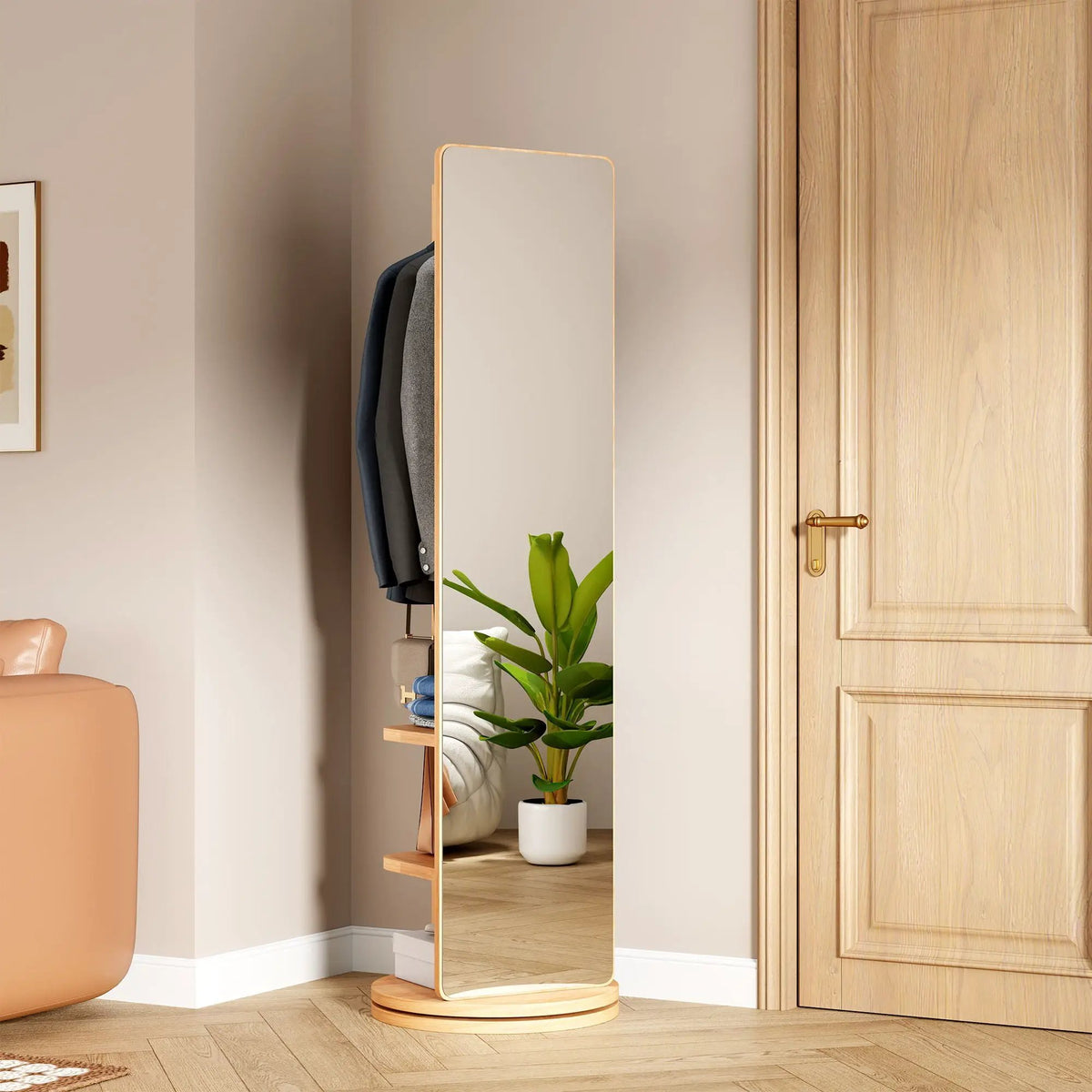 Full Length Mirror | 360 Rotation Design | Solid Wood Rack