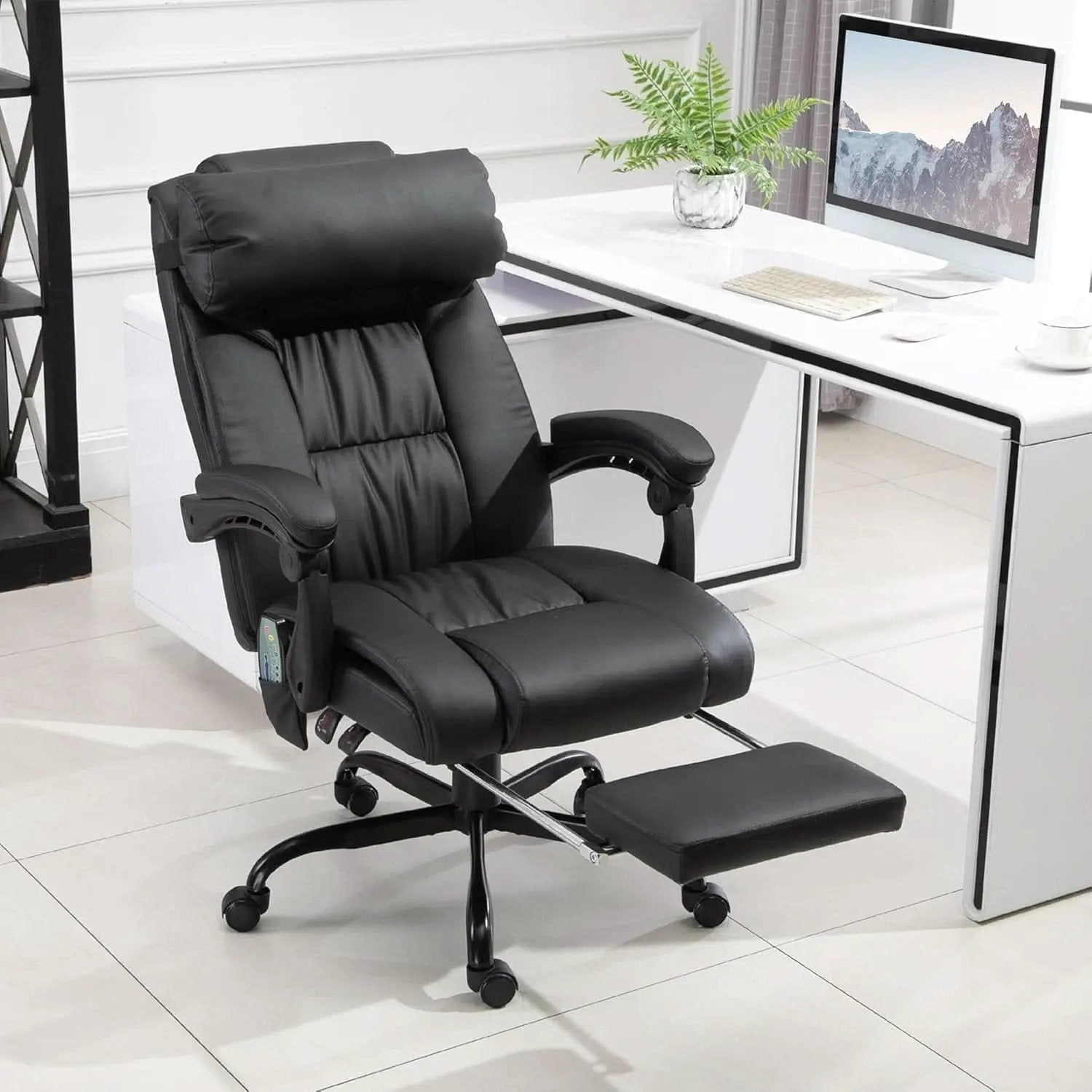 High Back Massage Office Chair With 6 Vibration Points And Footrest Black from PriceLows™
