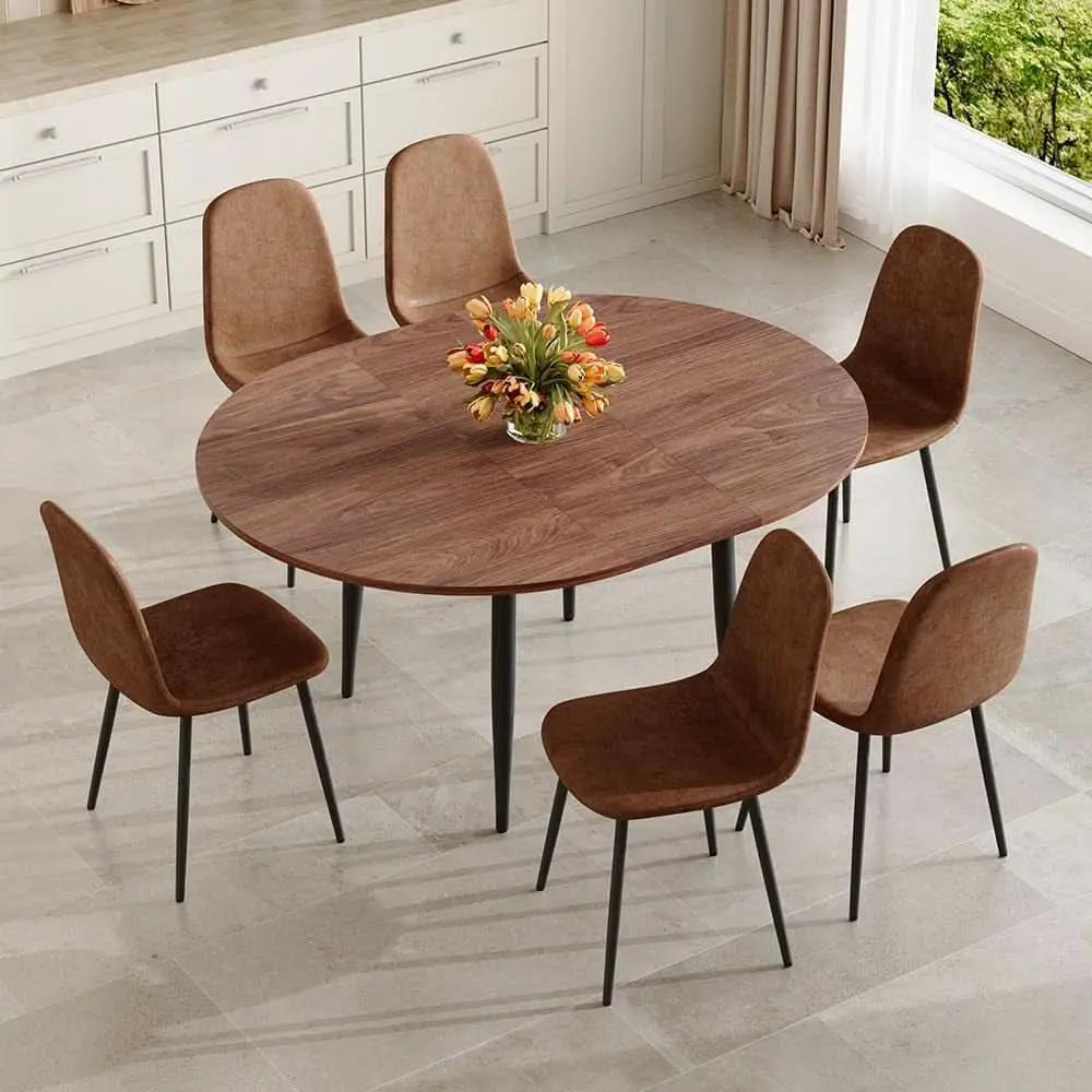 Walnut Extendable Dining Table Set Six Chairs Upholstered from PriceLows™