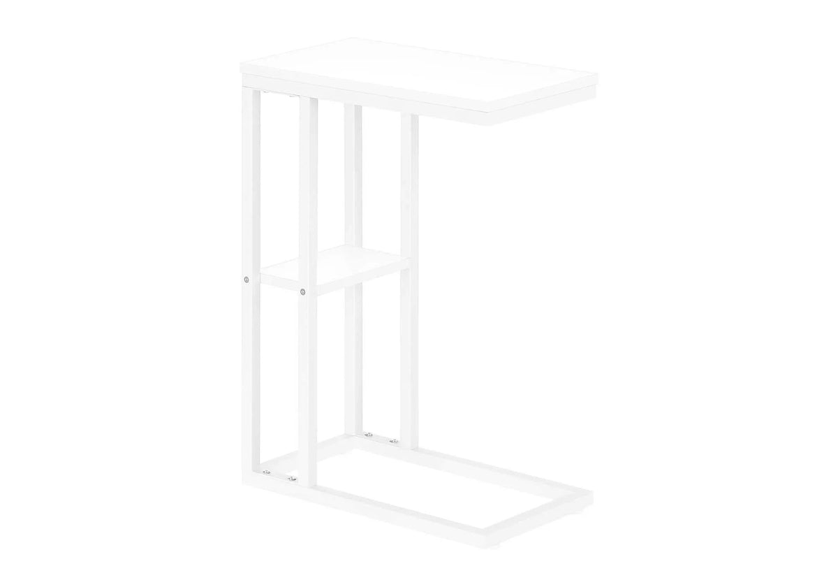 Marble Look C-Shaped Accent Table | Durable Metal Frame | Rectangular Tabletop | Portable Design