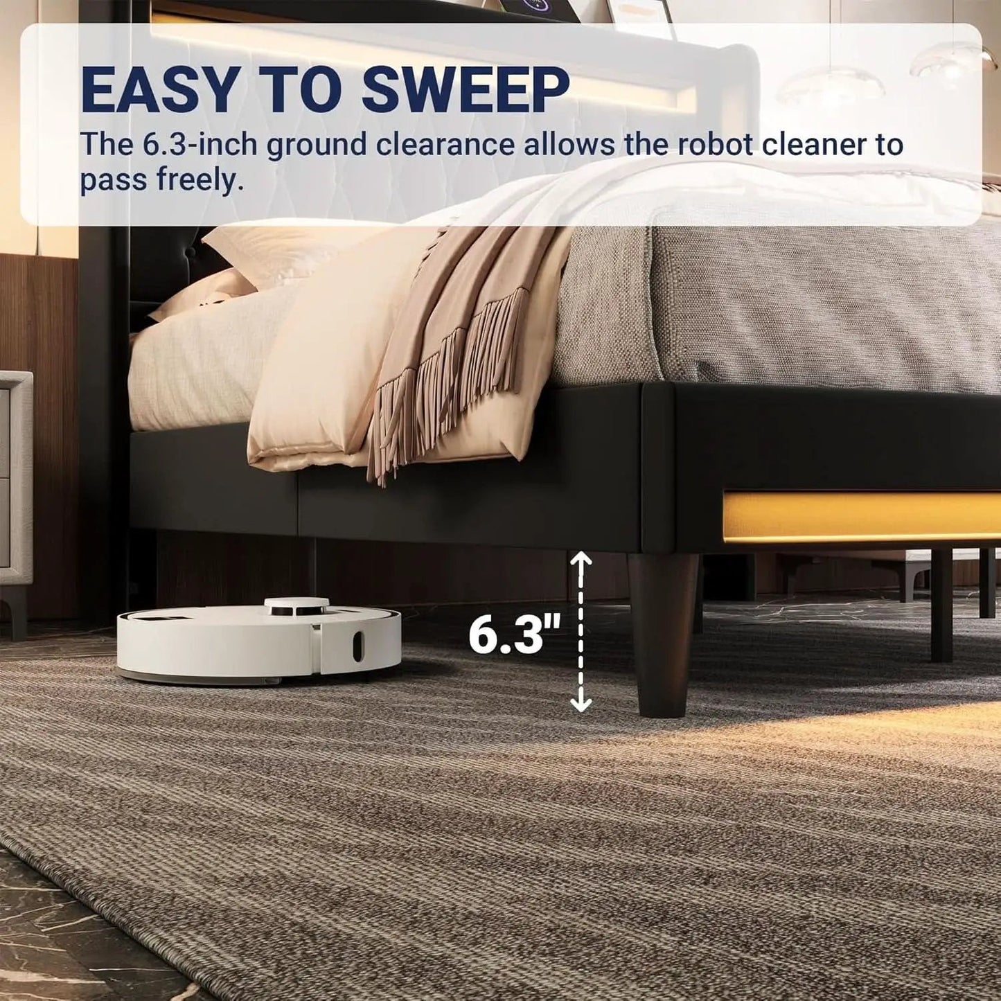 Full Size Bed Frame LED Lighting And USB Charging Black from PriceLows™