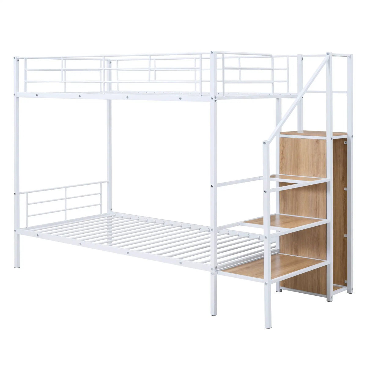 Metal Bunk Bed With Desk | Lateral Storage Ladder | Wardrobe | Clean-Cut Silhouette