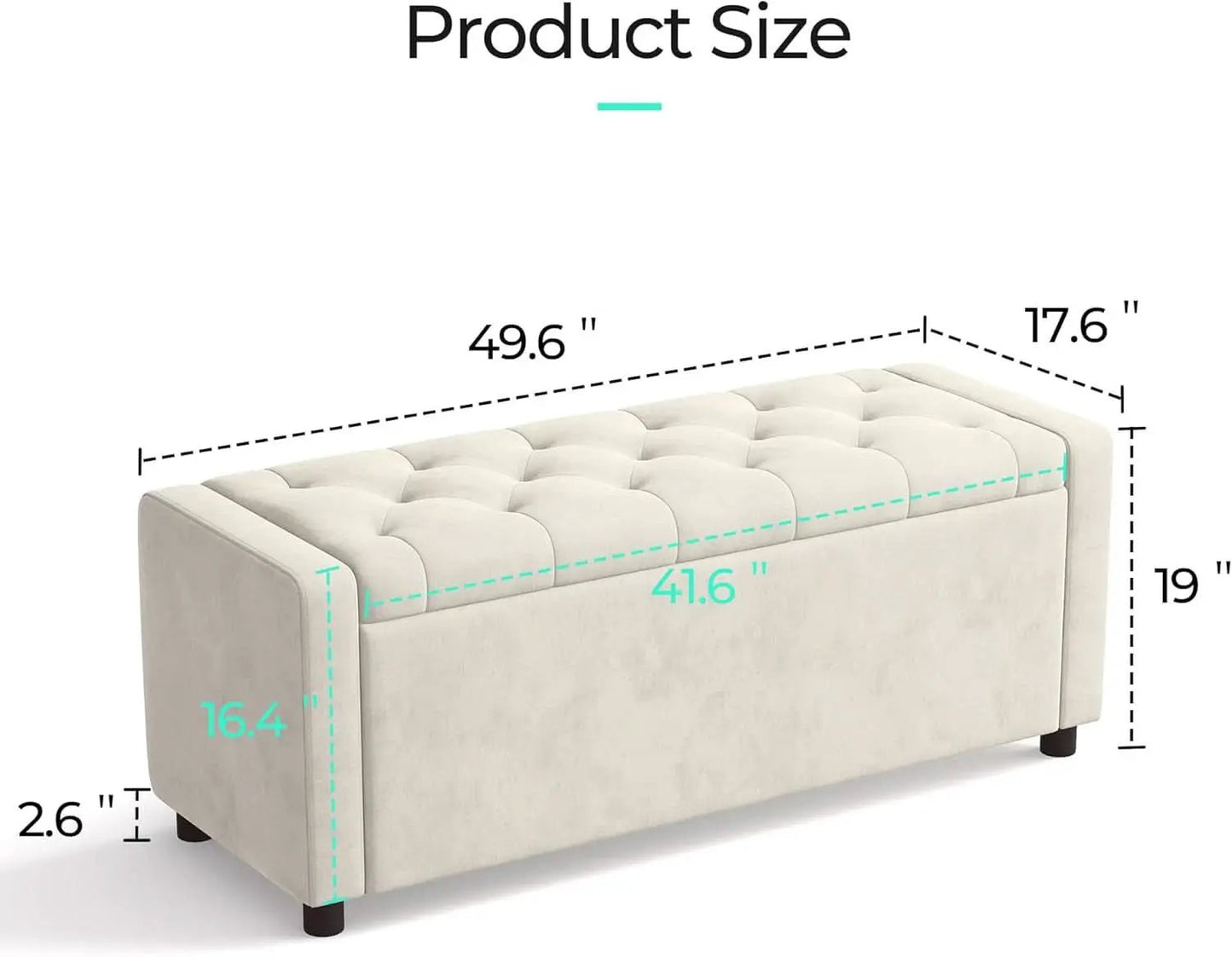 Fifty Inch Upholstered Storage Ottoman Bench Beige from PriceLows™
