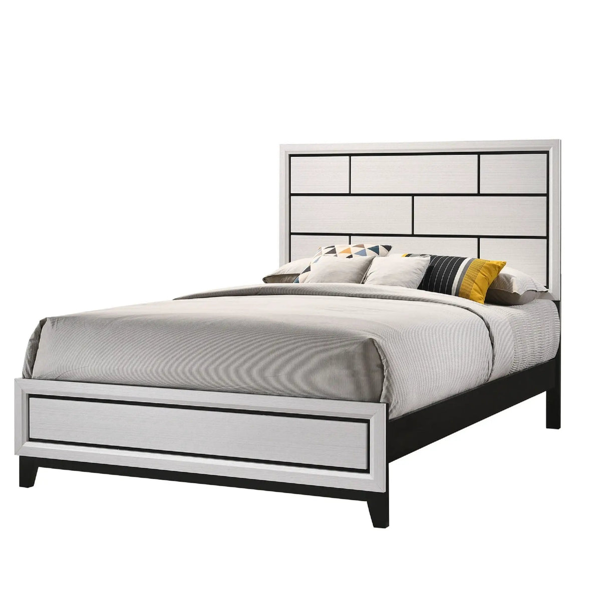 Bed | Contemporary Geometric Headboard | Low Profile Frame