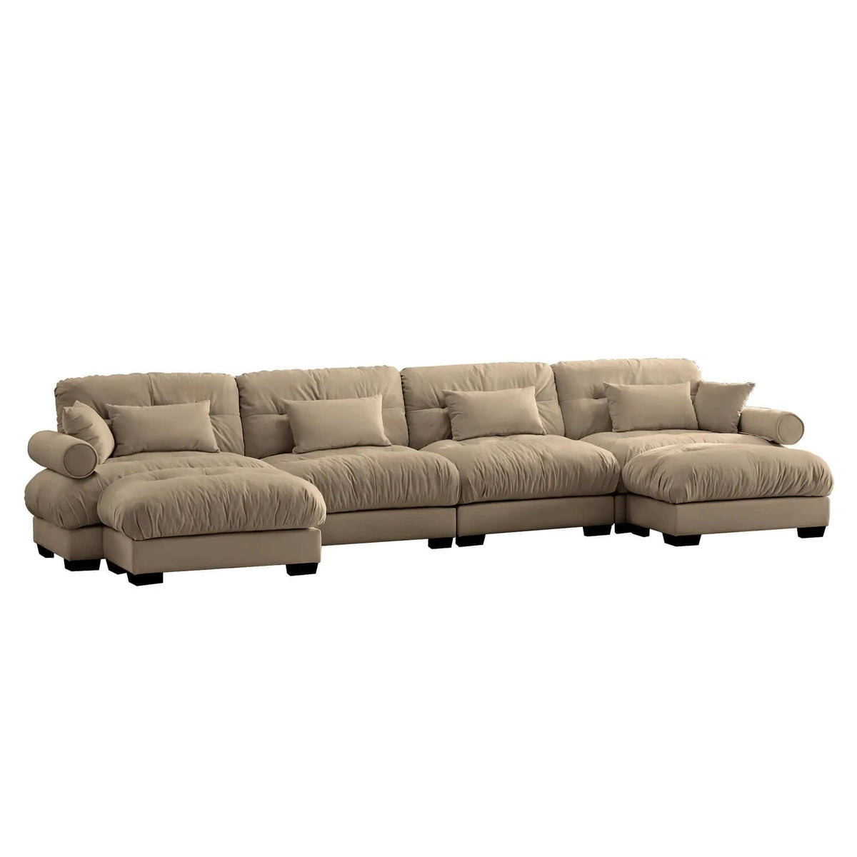 Modern Sectional Sofa | With Ottoman | Deep Seat Cushions | Throw Pillows