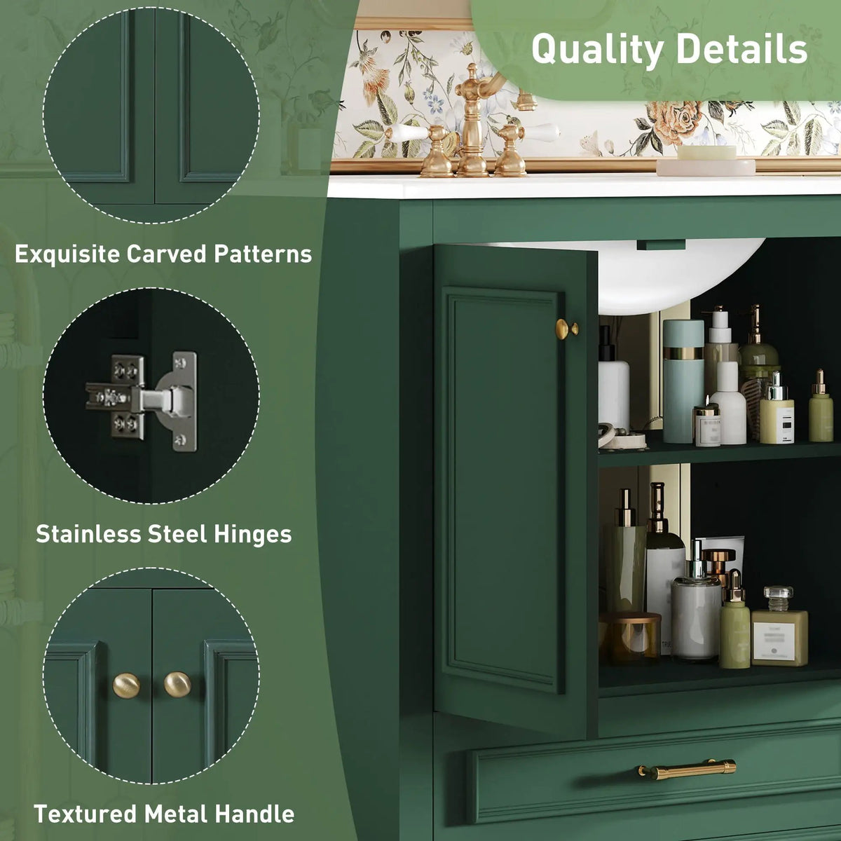 30 Inch Bathroom Vanity | Poplar Wood Frame | 2 Soft Closing Doors | Adjustable Shelf