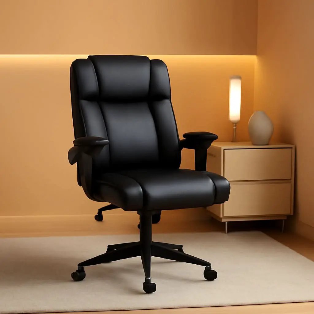 Black Leather Office Chair With Flip Up Armrests And Wheels from PriceLows™
