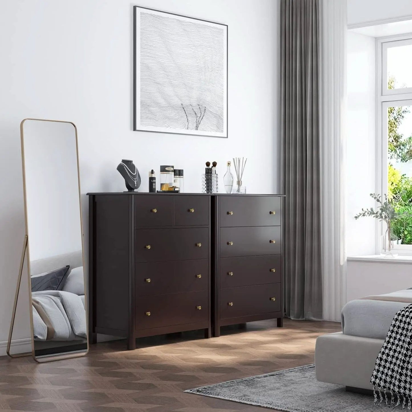 Dark Brown Modern 5 Drawer Chest of Drawers for Bedroom from PriceLows™