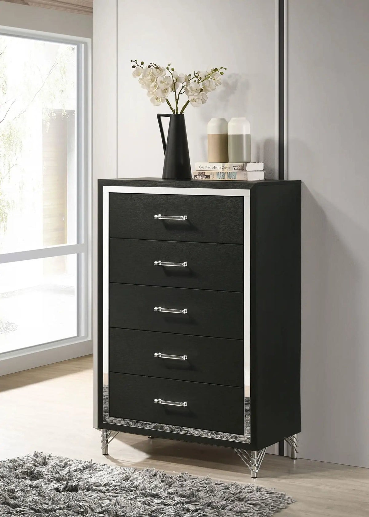 Lucia 5-drawer Bedroom Chest of Drawers | 31.5 x 17.25 x 49.25 in | Metal | Black