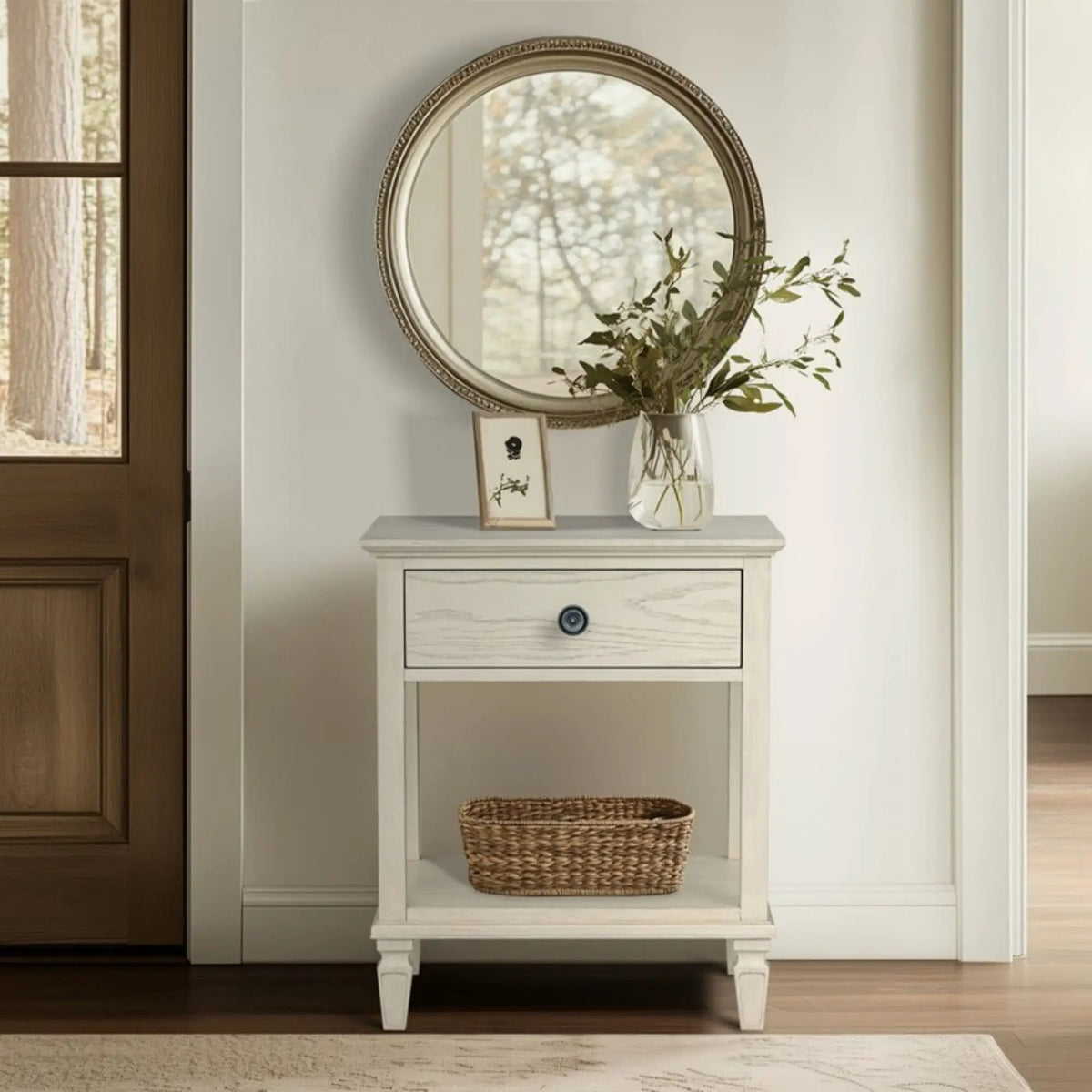 Victoria Bedside Table | Aged Brown Oak Finish | Drawer And Open Shelf | Wire Brush Detail
