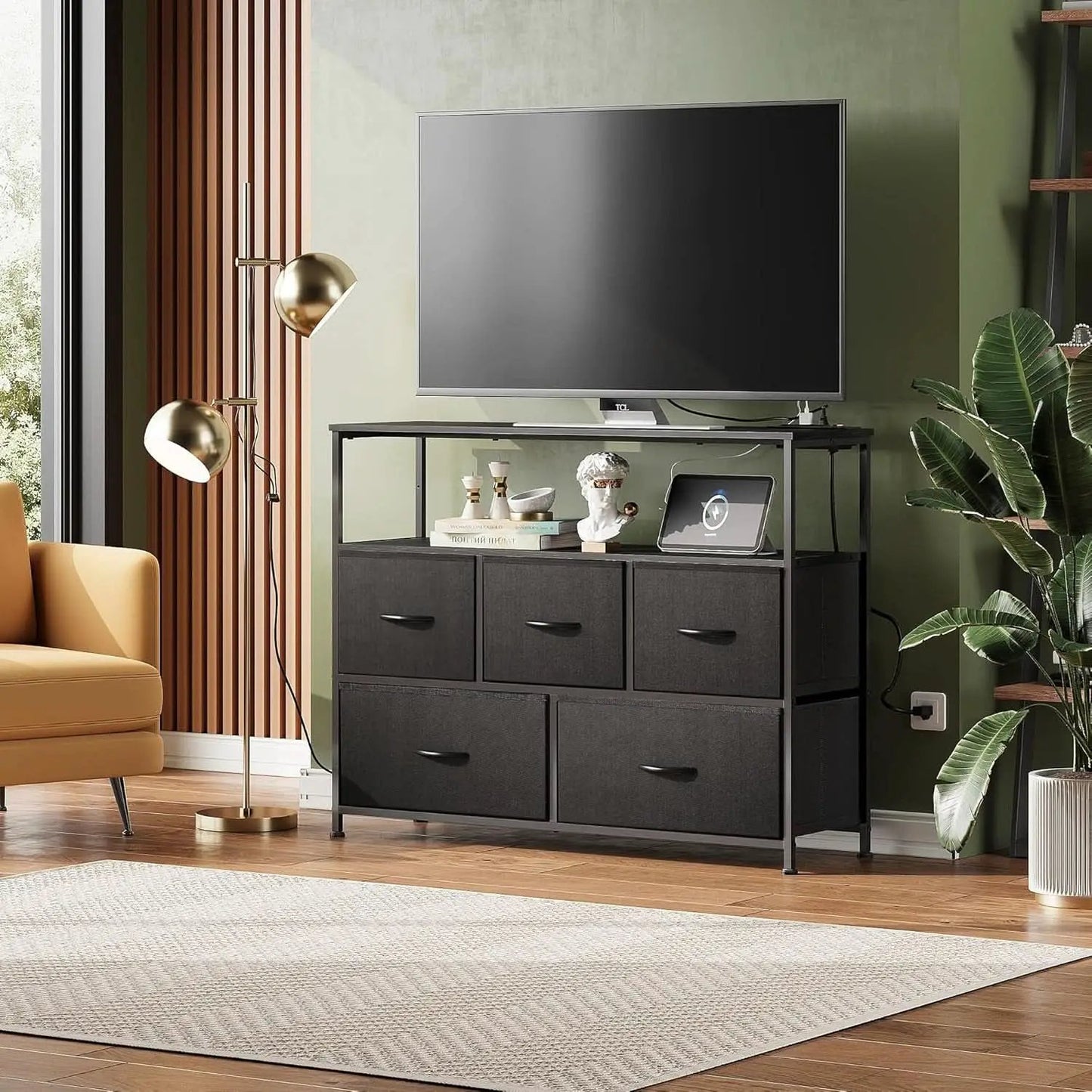 Dresser TV Stand Black With Built In Charging Station from PriceLows™