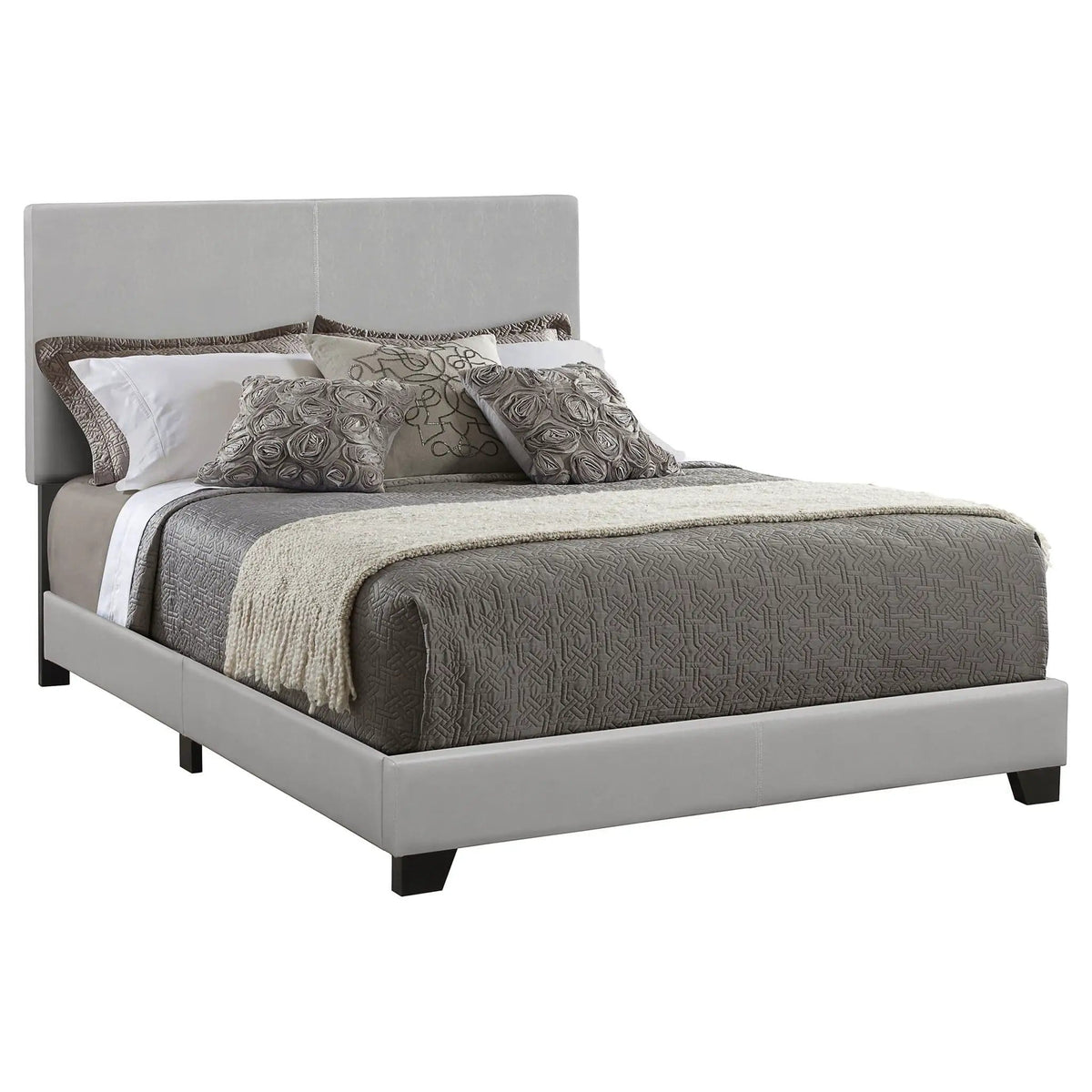Dorian Faux Leather Upholstered Full Panel Bed | 58 x 81.25 x 45.75 in | Faux Leather & Wood | Grey