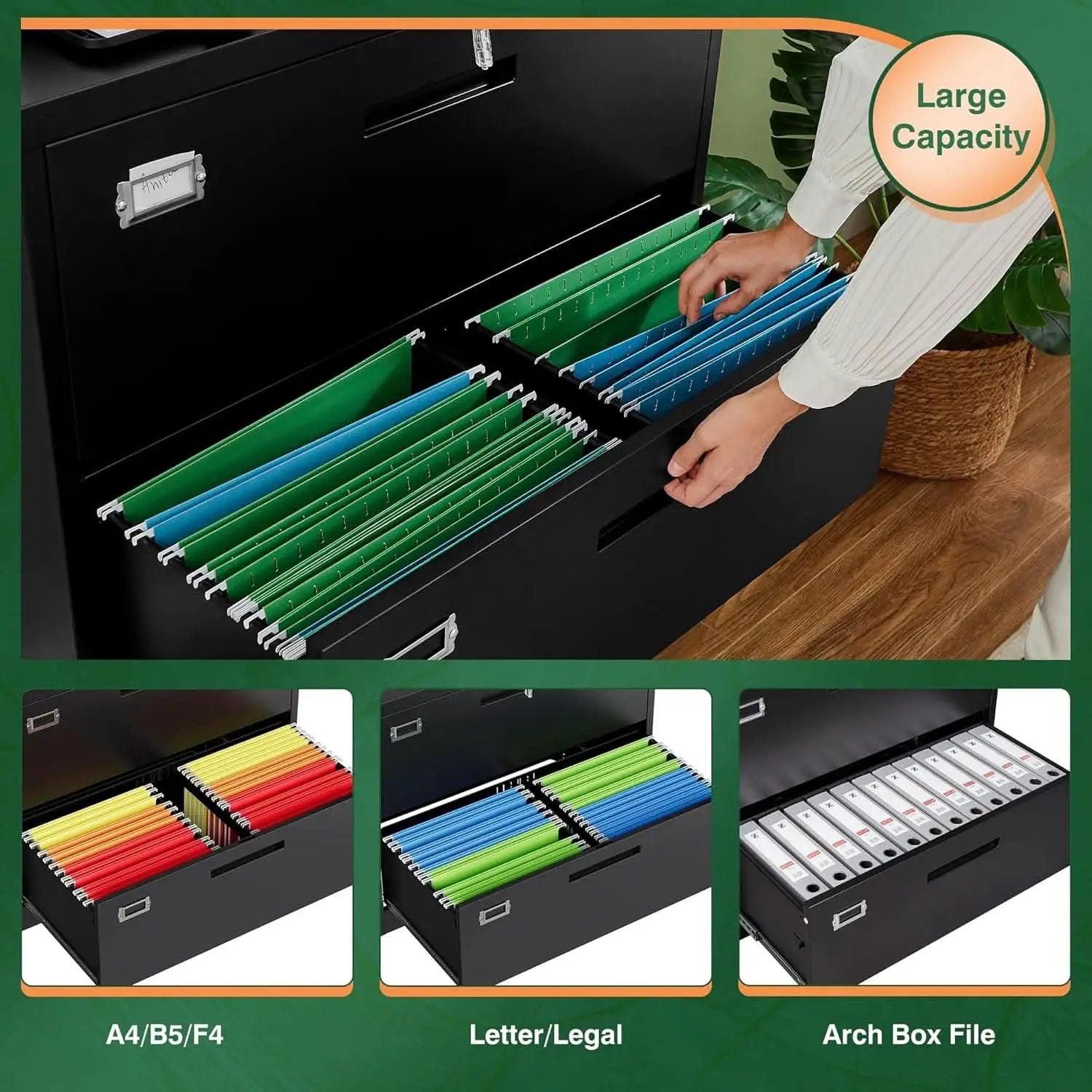 Metal Lateral File Cabinet With Lock 2 Drawer Black Steel from PriceLows™