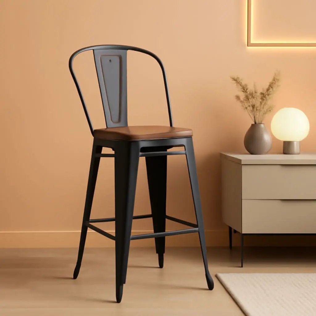 26 Inch Swivel Bar Stools Set Of 4 With Large Wooden Seat Matte Black High Back Design from PriceLows™