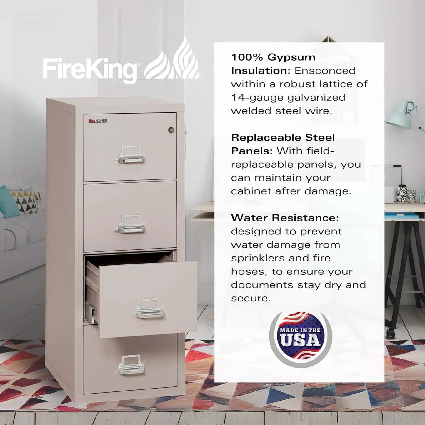 Vertical 4 Drawer Fire Safe File Cabinet 1 Hour Fire Rated from PriceLows™
