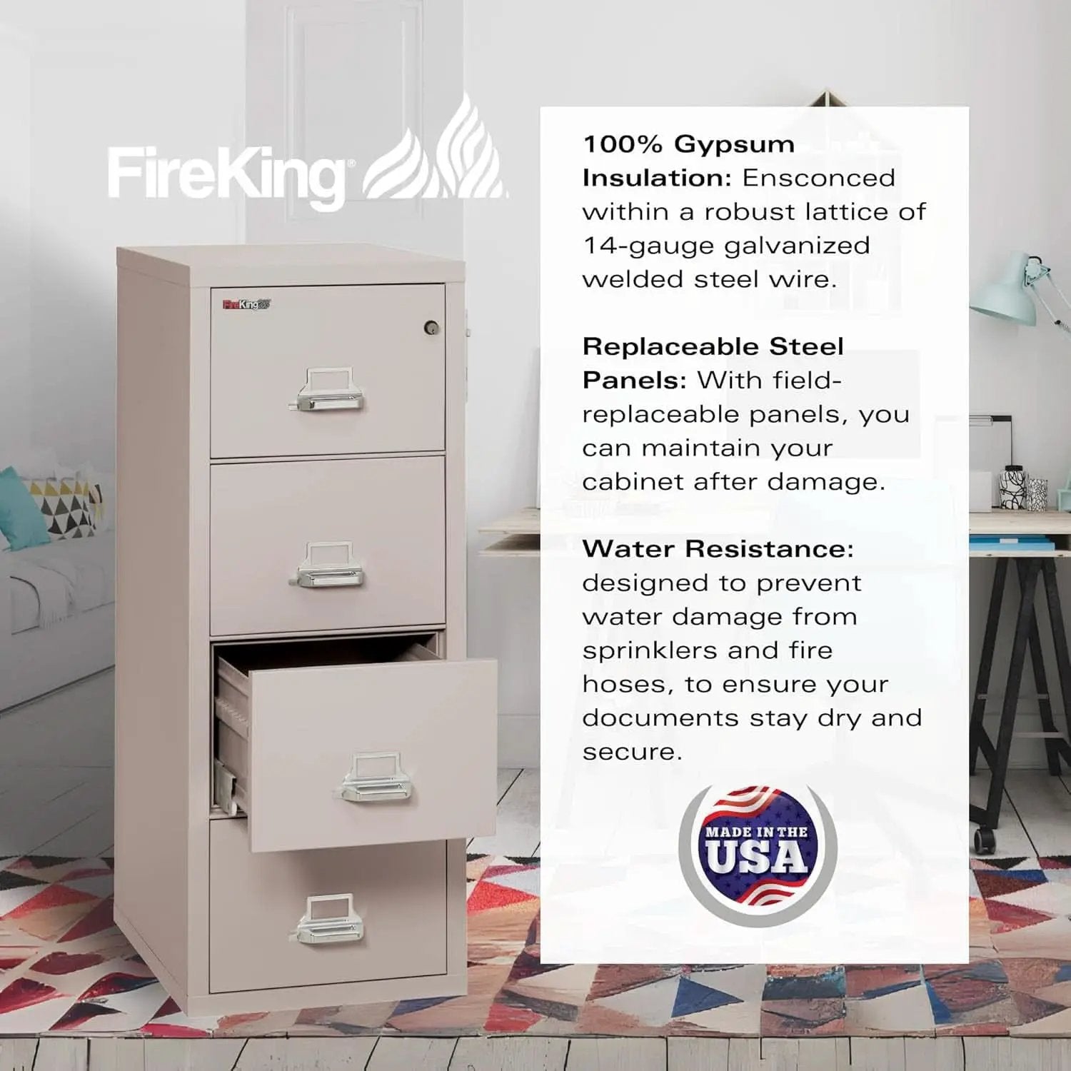 Vertical 4 Drawer Fire Safe File Cabinet 1 Hour Fire Rated from PriceLows™