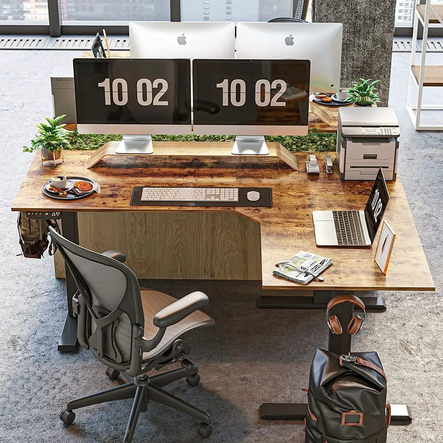 Electric Height Adjustable L Shaped Desk With File Cabinet from PriceLows™