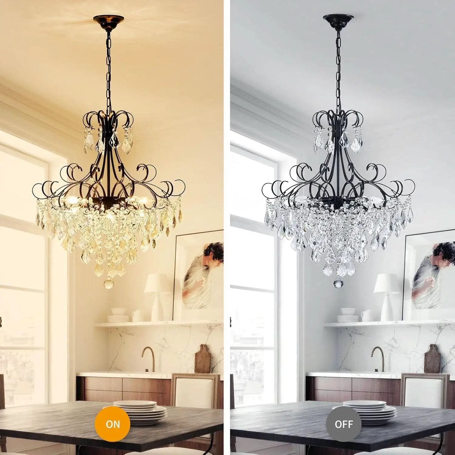 Black Crystal Chandelier 10 Light Pendant Ceiling Fixture from PriceLows™