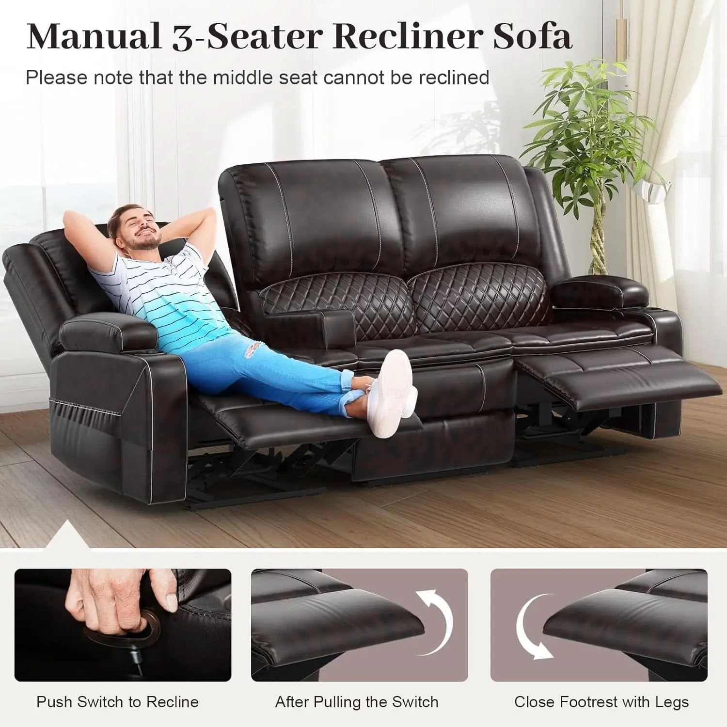 3 Seater Recliner Sofa With Hidden Storage Console from PriceLows™