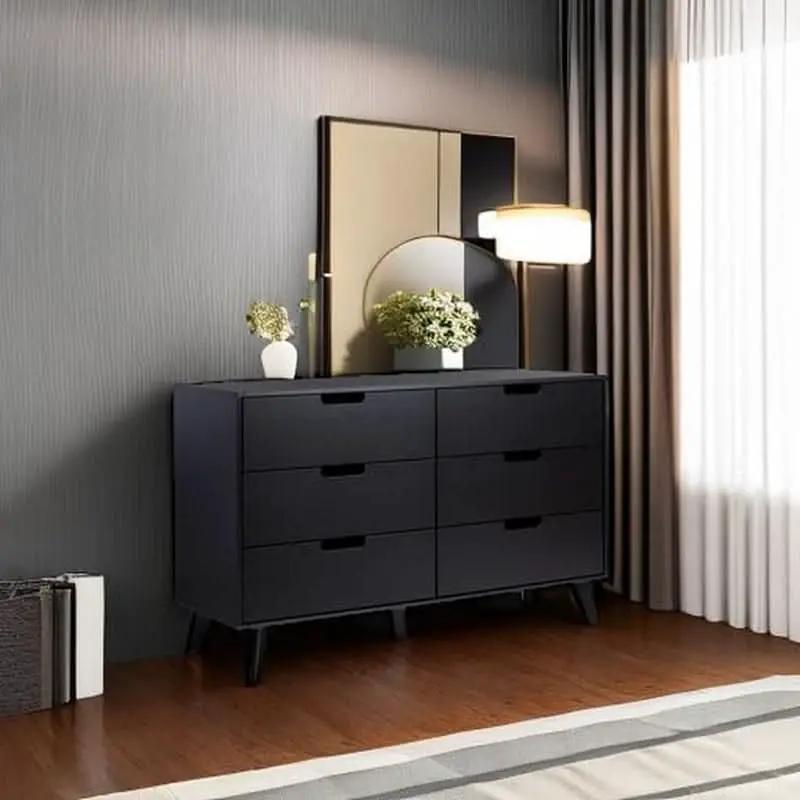 Modern Six Drawer Dresser Black 52 Inch Bedroom Storage from PriceLows™