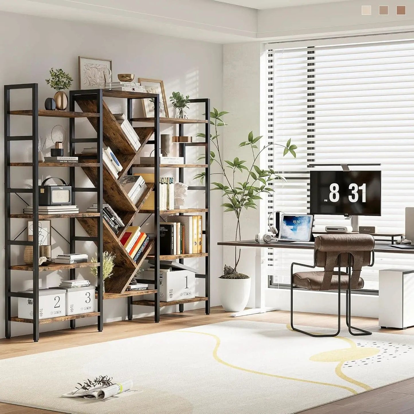 Rustic Brown 5 Tier Wooden Bookcase With Metal Frame from PriceLows™