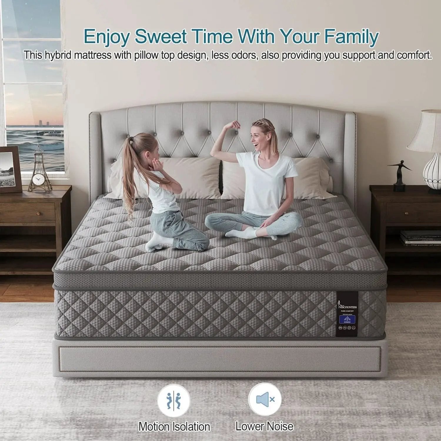 Full Gray 14Inch Premium Medium Firm Hybrid Mattress from PriceLows™