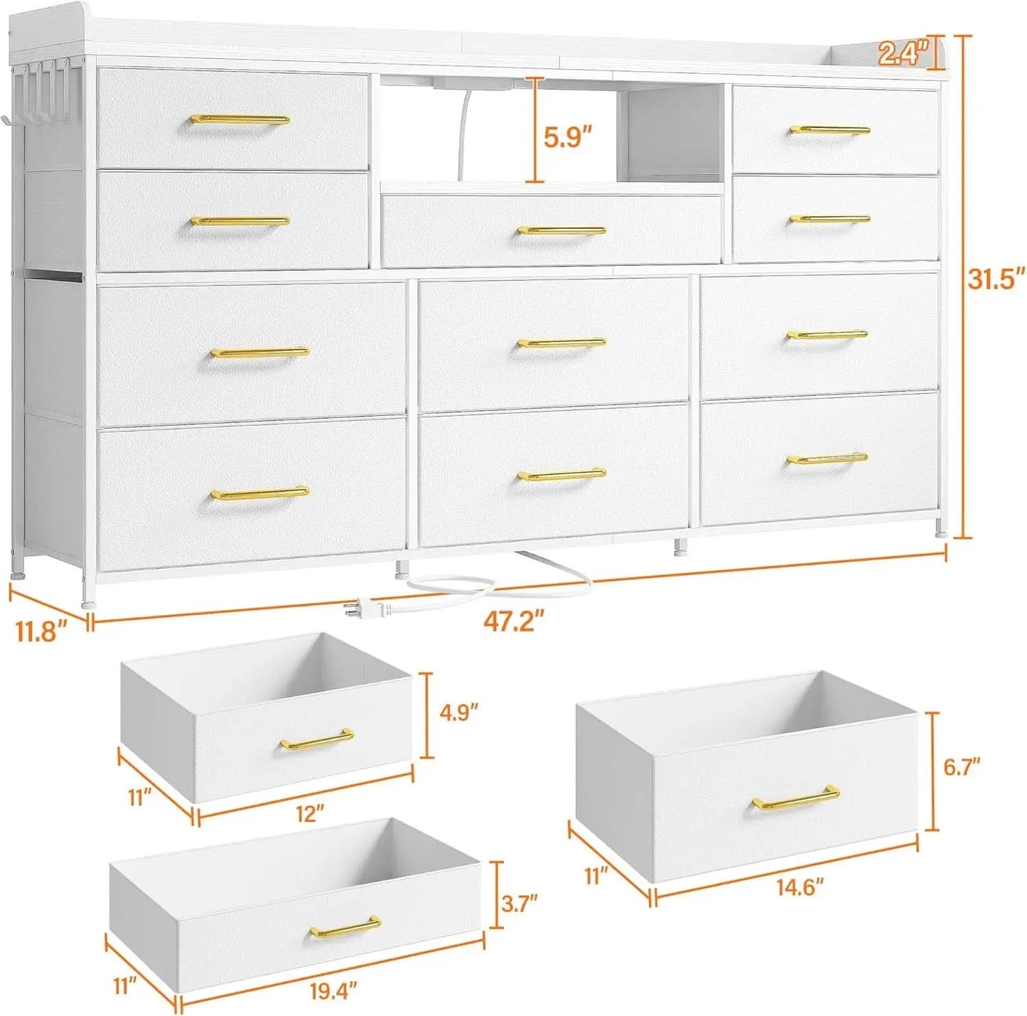 White Dresser TV Stand 60 Inch With LED And 11 Drawers from PriceLows™