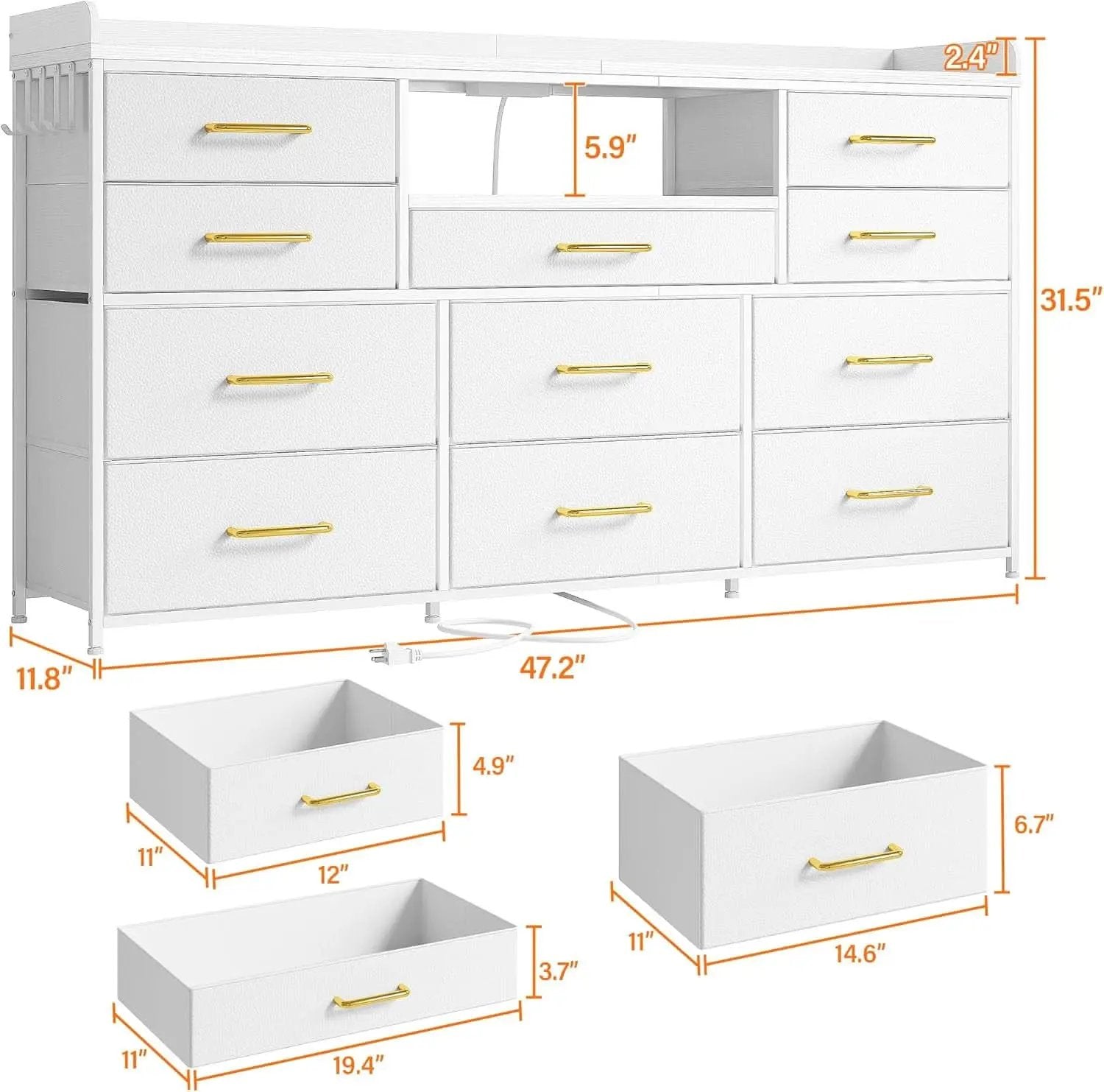 White Dresser TV Stand 60 Inch With LED And 11 Drawers from PriceLows™