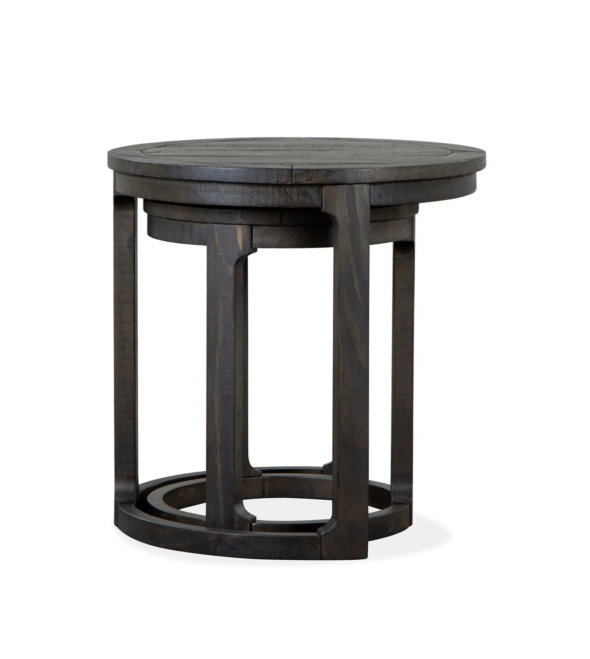 Boswell Round Nesting Tables | Set Of 2 | Peppercorn Finish | Pine Veneer And Solids