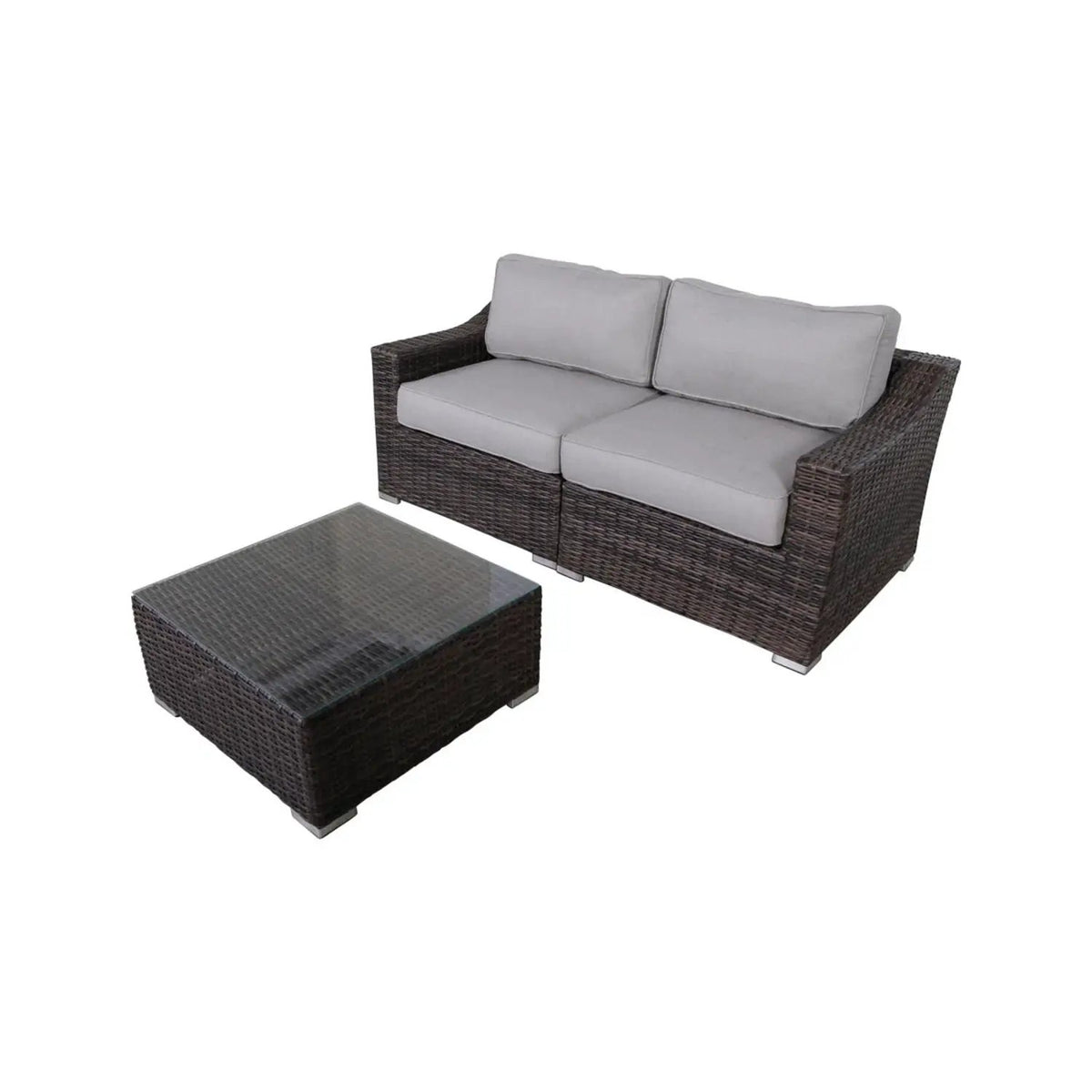 Outdoor Wicker Conversation Set | All-Weather Resin | Tempered Glass Table | 5 Inch Cushions